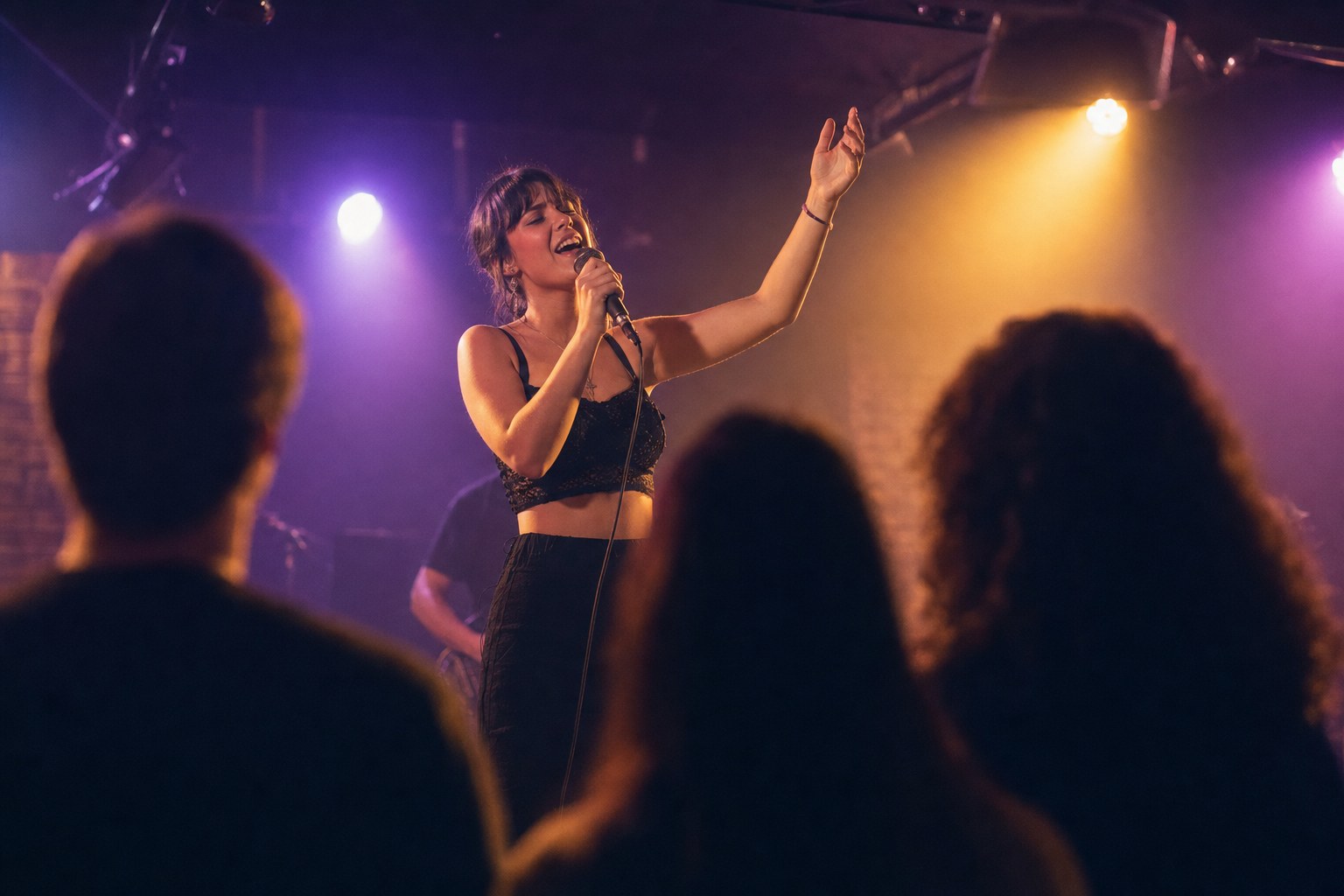 Independent vocalist performing live for a small audience