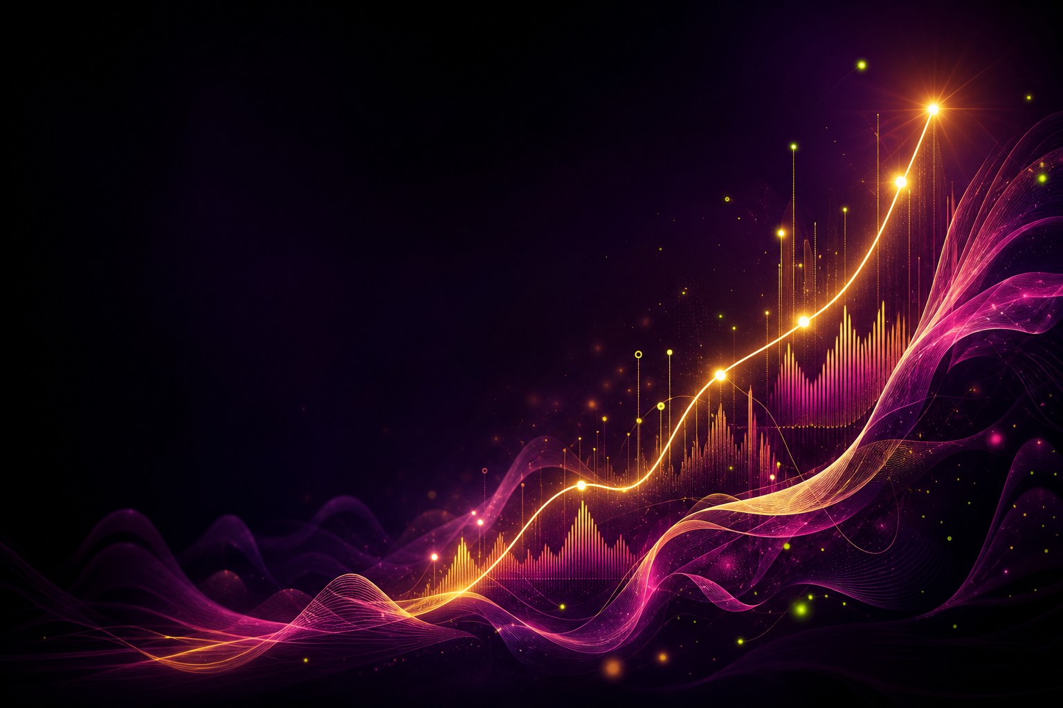 Abstract music charting strategy visual with a rising performance line and sound waves