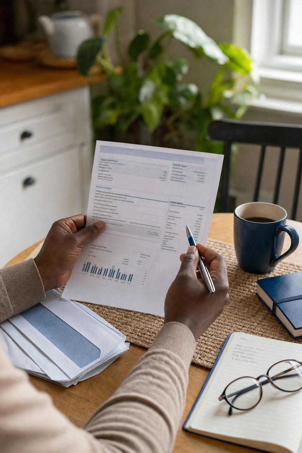 Hands reviewing a household energy statement