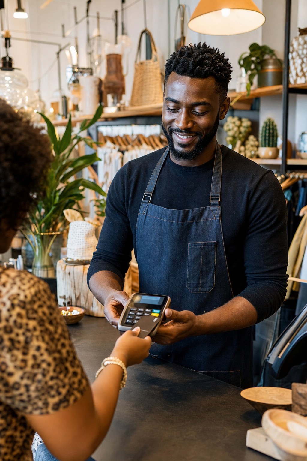 Business owner at a payment terminal