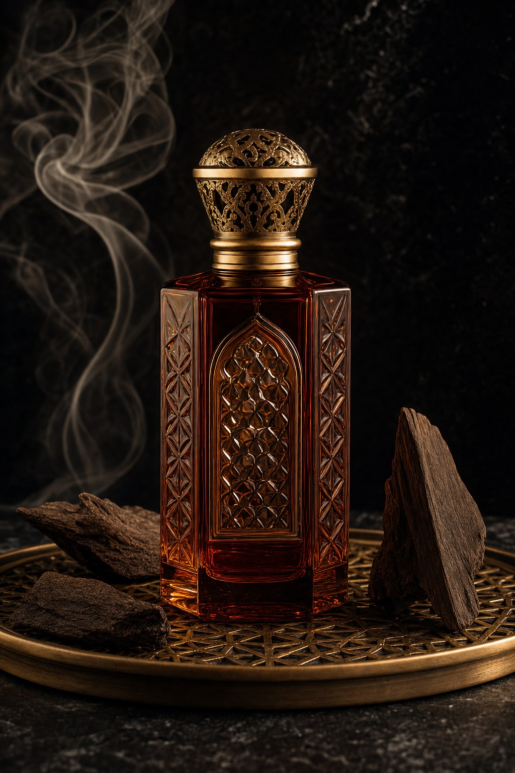 Amber Arabian fragrance bottle with oud wood