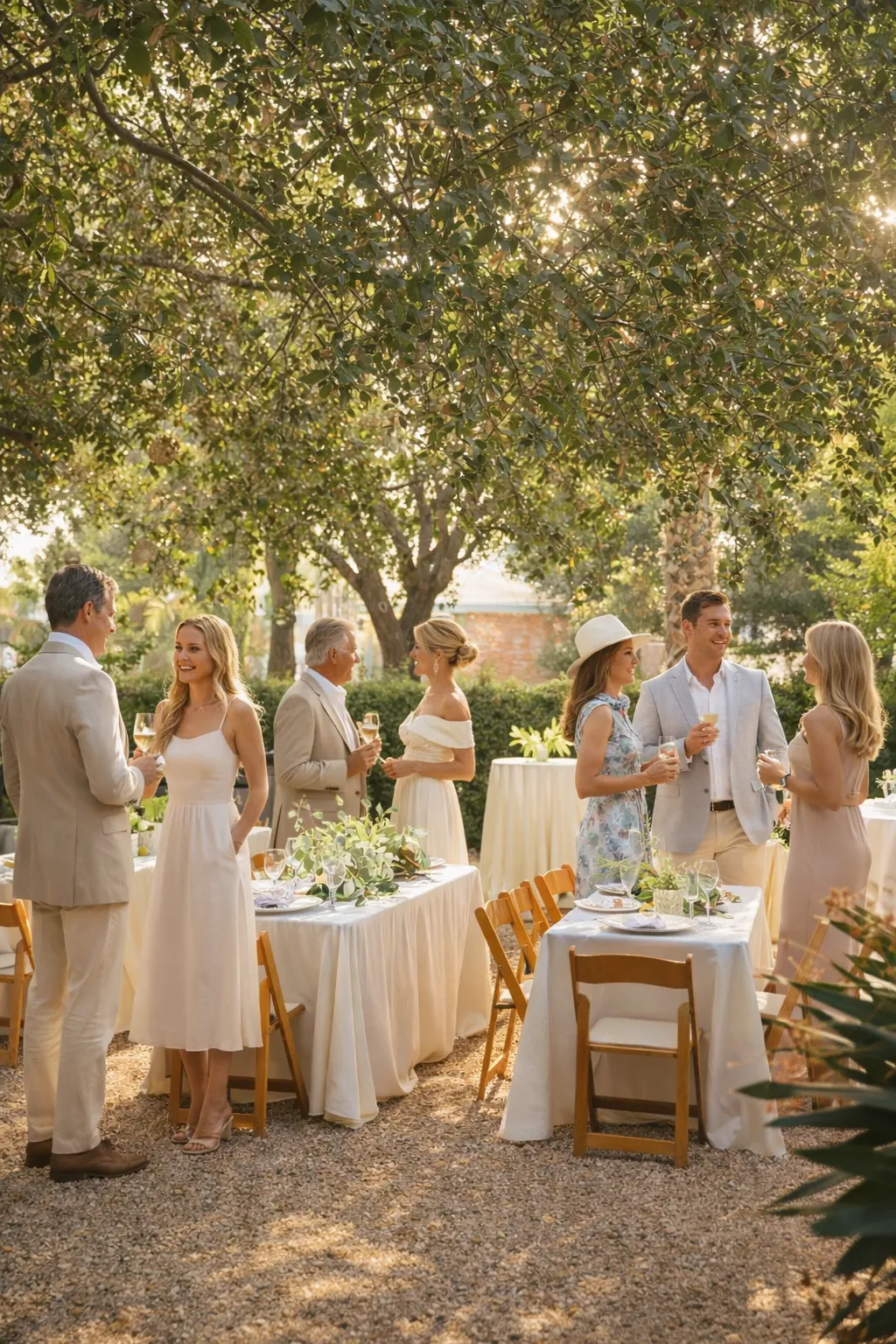 Guests seated together for a garden luncheon