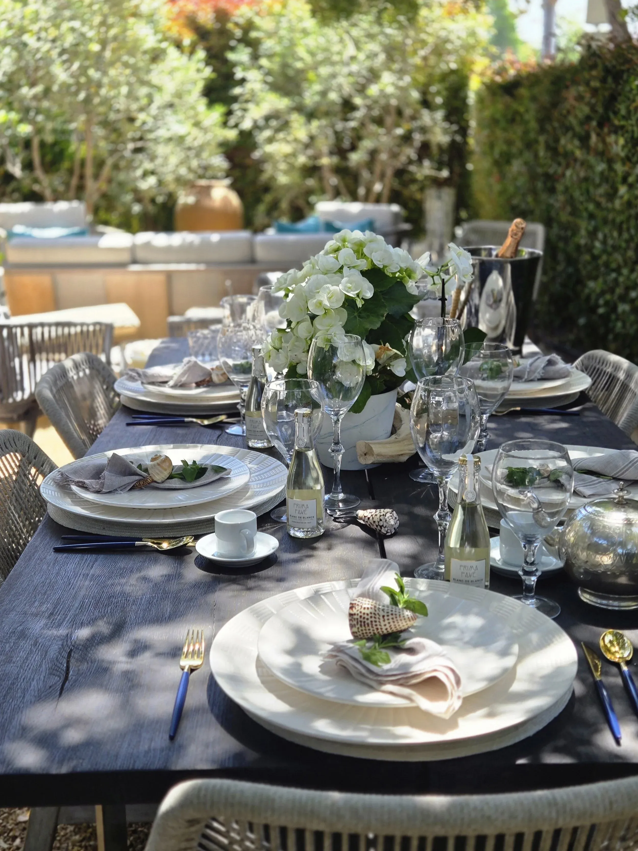 Floral centerpiece set for a garden celebration