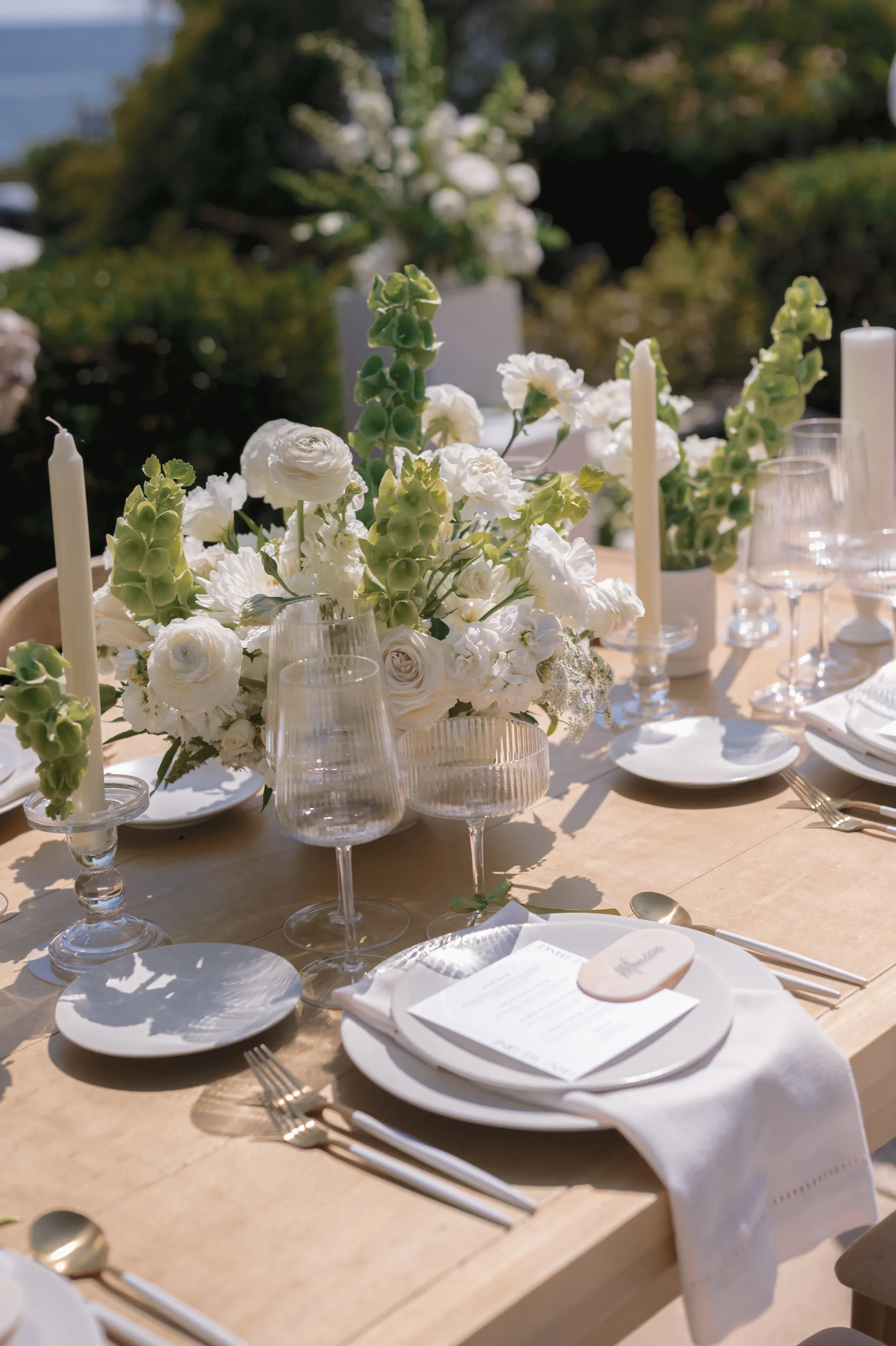 Formal table set for an intimate garden dinner