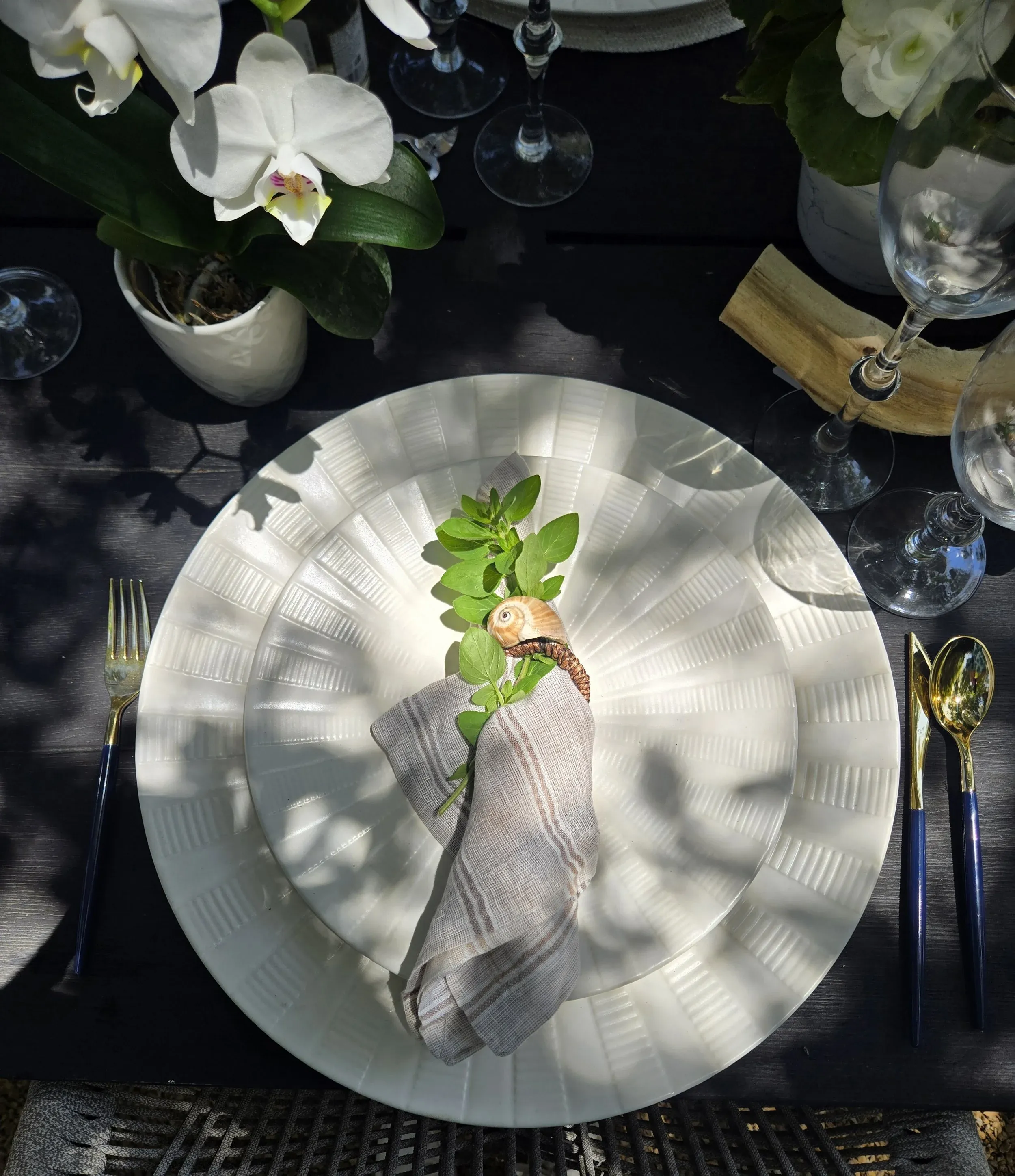 Place setting prepared for a private garden gathering