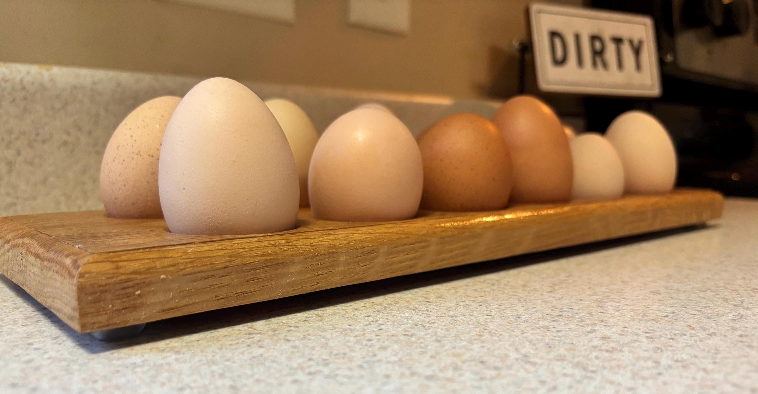 Close detail of the reclaimed oak egg tray