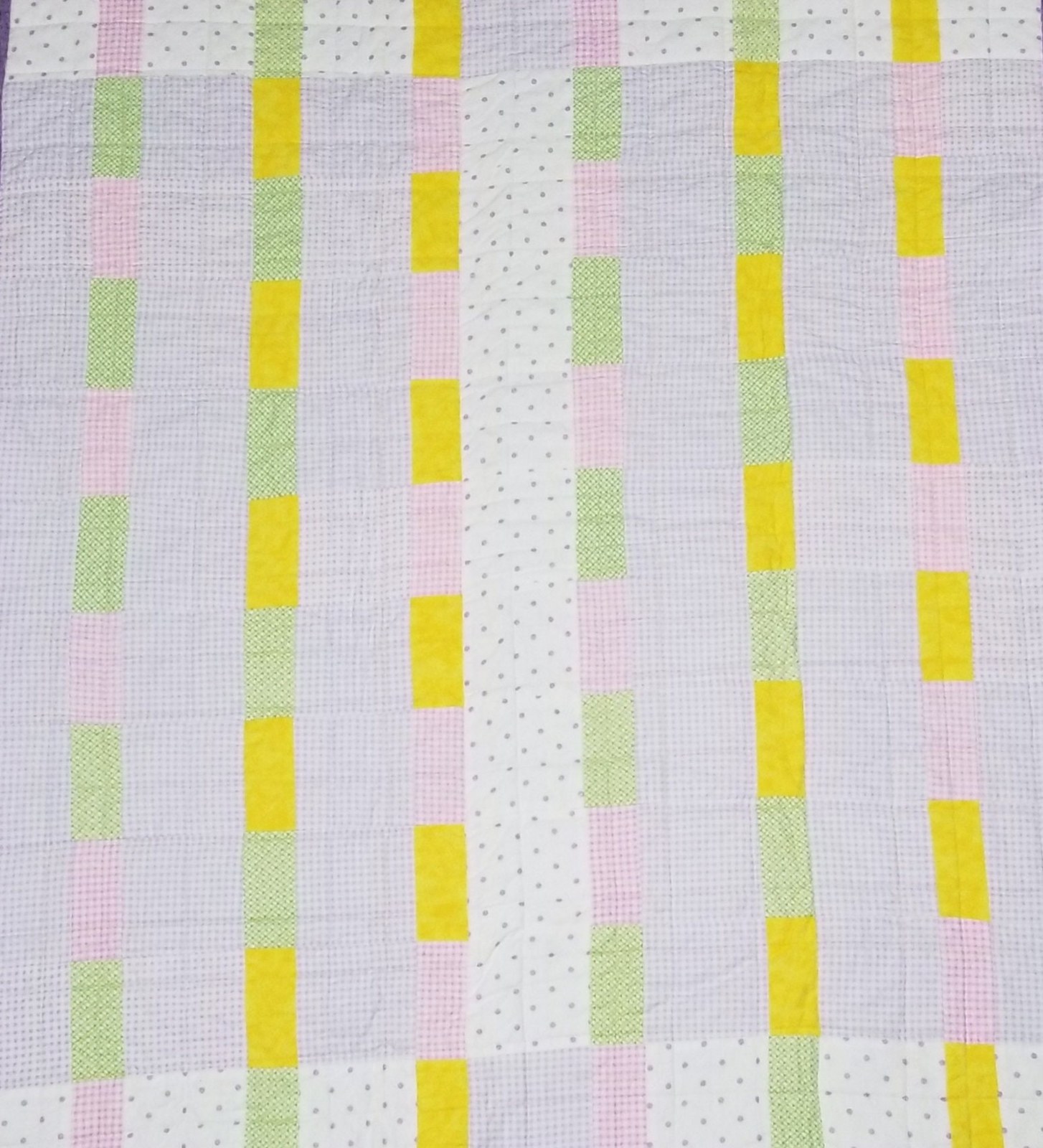 Handmade Flannel Patchwork Baby Quilt, Lavender Pink Yellow Green Crib Blanket (39"x44"), Baby Shower Gift