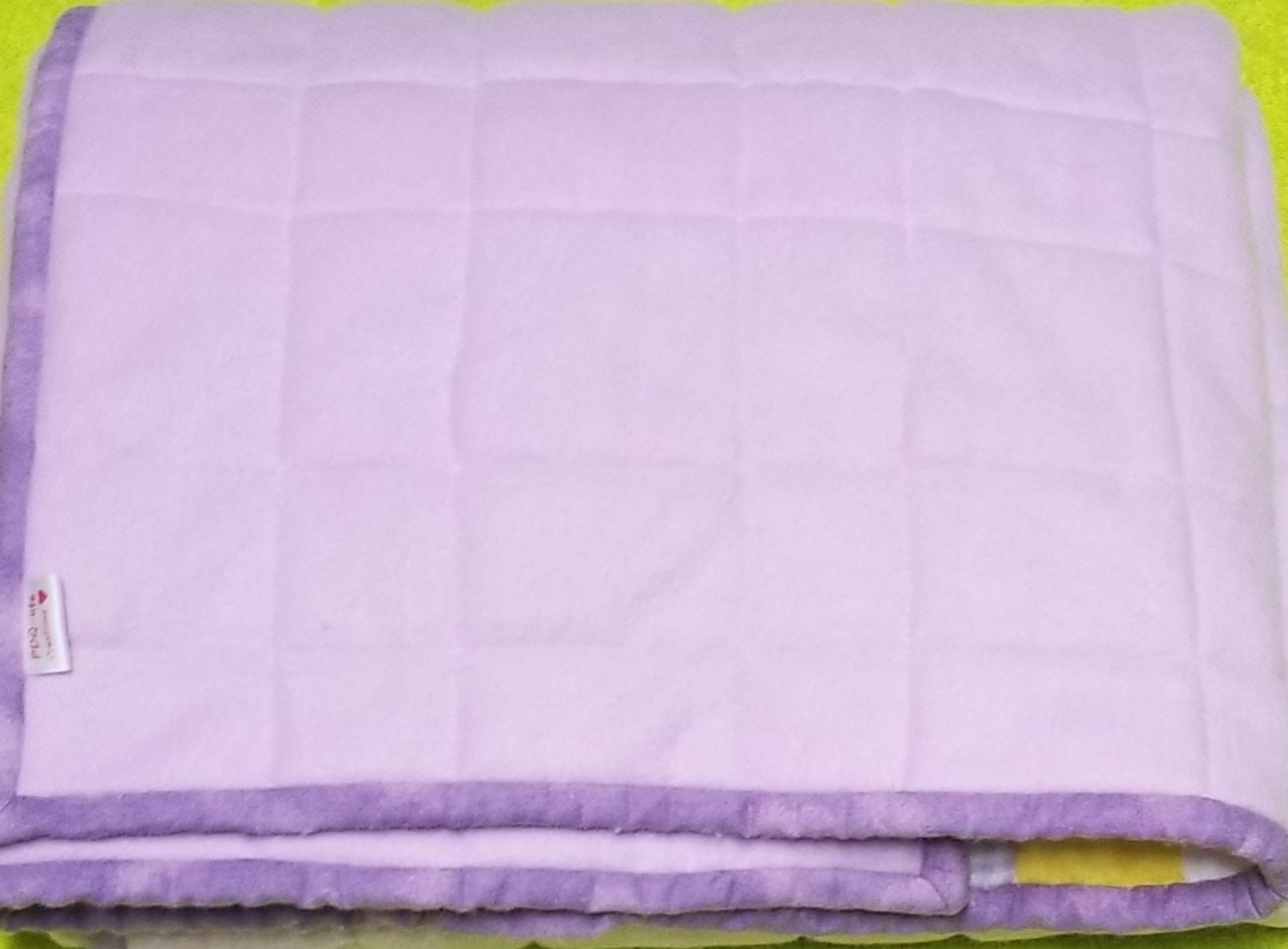 Handmade Flannel Patchwork Baby Quilt, Lavender Pink Yellow Green Crib Blanket (39"x44"), Baby Shower Gift, view 7