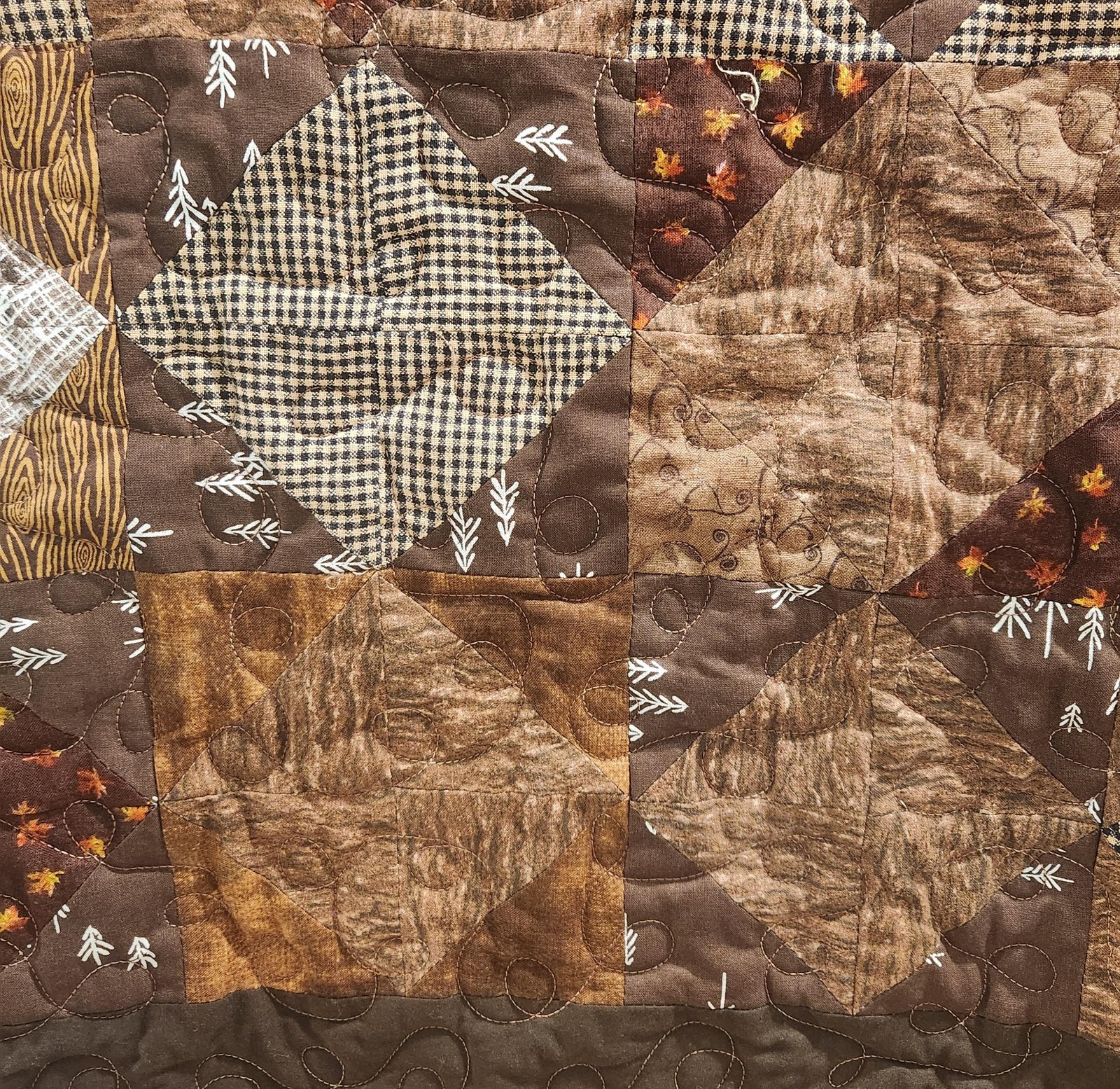 One-of-a-Kind Brown Patchwork Lap Quilt, Handmade Cotton Baby Blanket, view 3