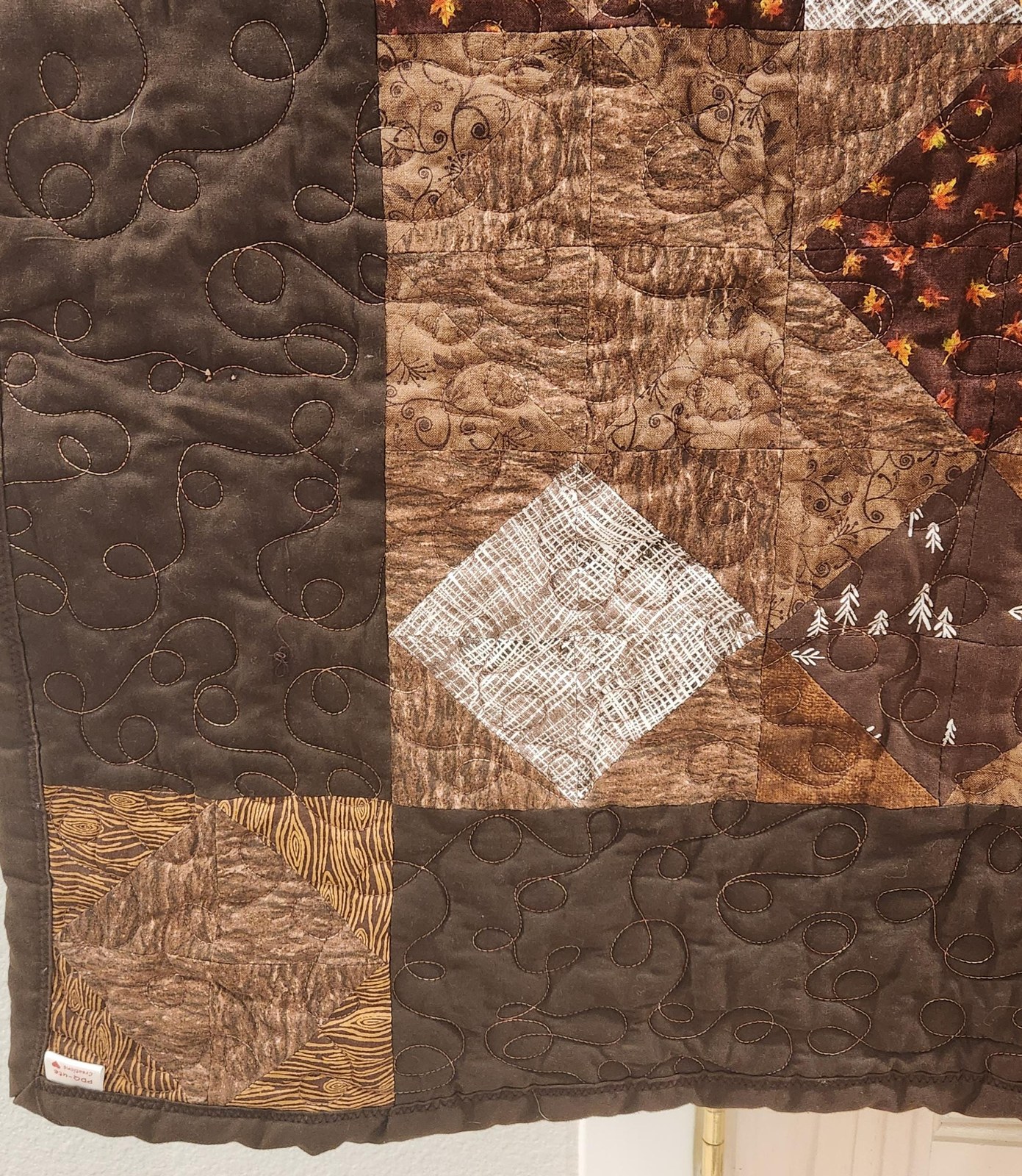 One-of-a-Kind Brown Patchwork Lap Quilt, Handmade Cotton Baby Blanket, view 4