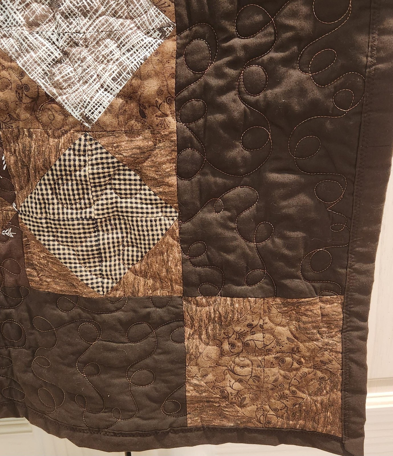 One-of-a-Kind Brown Patchwork Lap Quilt, Handmade Cotton Baby Blanket, view 5