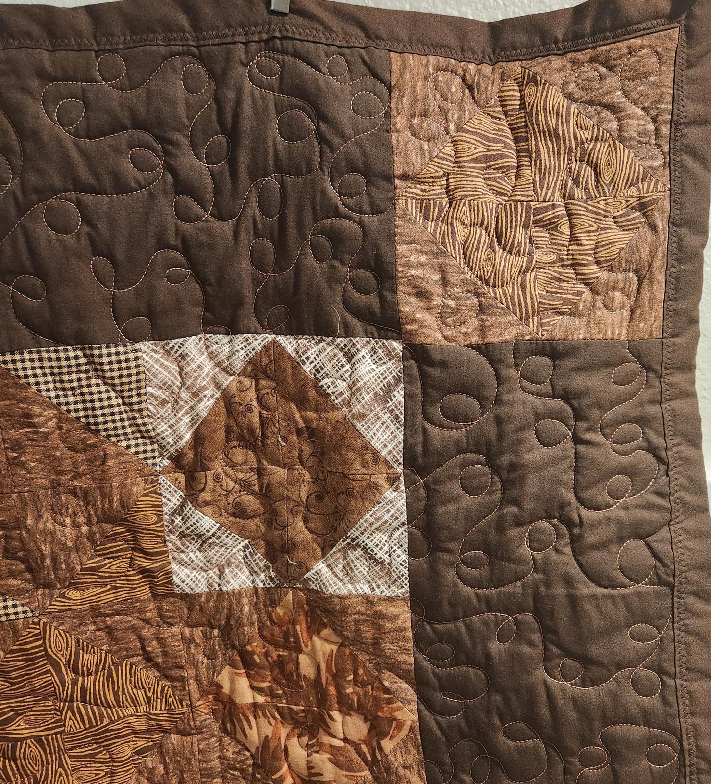 One-of-a-Kind Brown Patchwork Lap Quilt, Handmade Cotton Baby Blanket, view 7