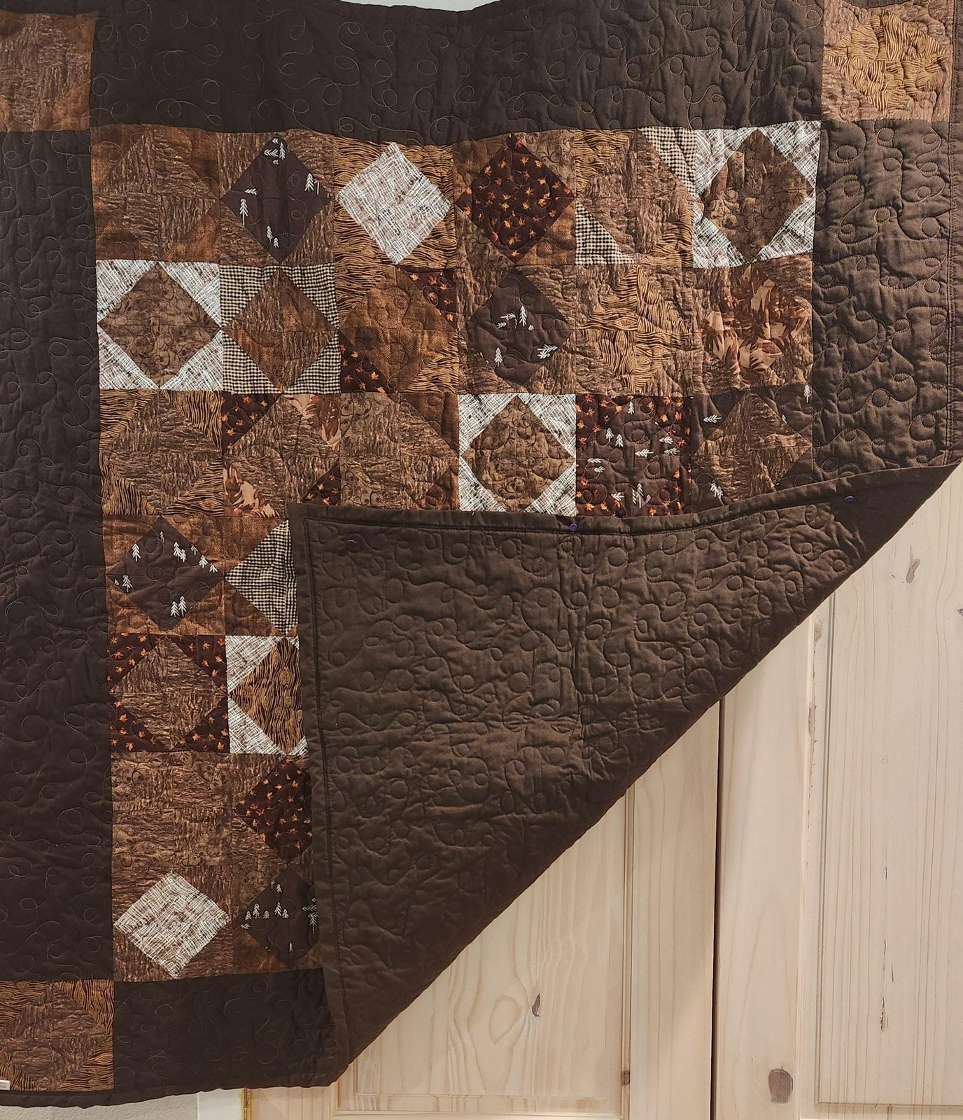 One-of-a-Kind Brown Patchwork Lap Quilt, Handmade Cotton Baby Blanket, view 8