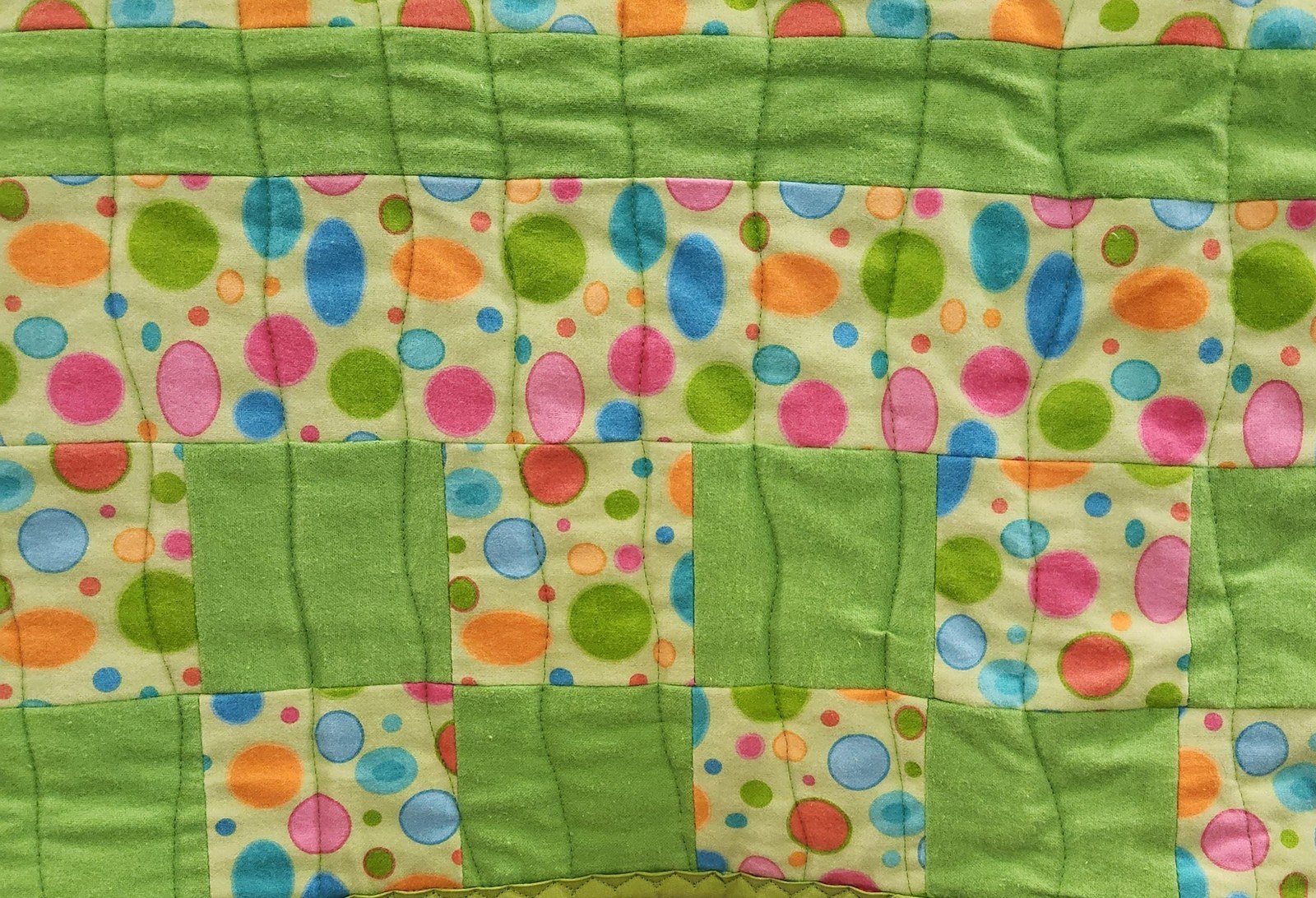 Handmade Green Cotton Flannel Patchwork Quilt, Polka Dot Baby Blanket (38x49" Crib Size), view 3