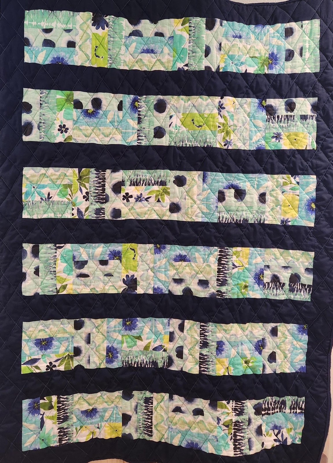 Handmade Patchwork Cotton Baby Quilt, Navy Blue Playmat, Tummy Time Blanket (37"x51")
