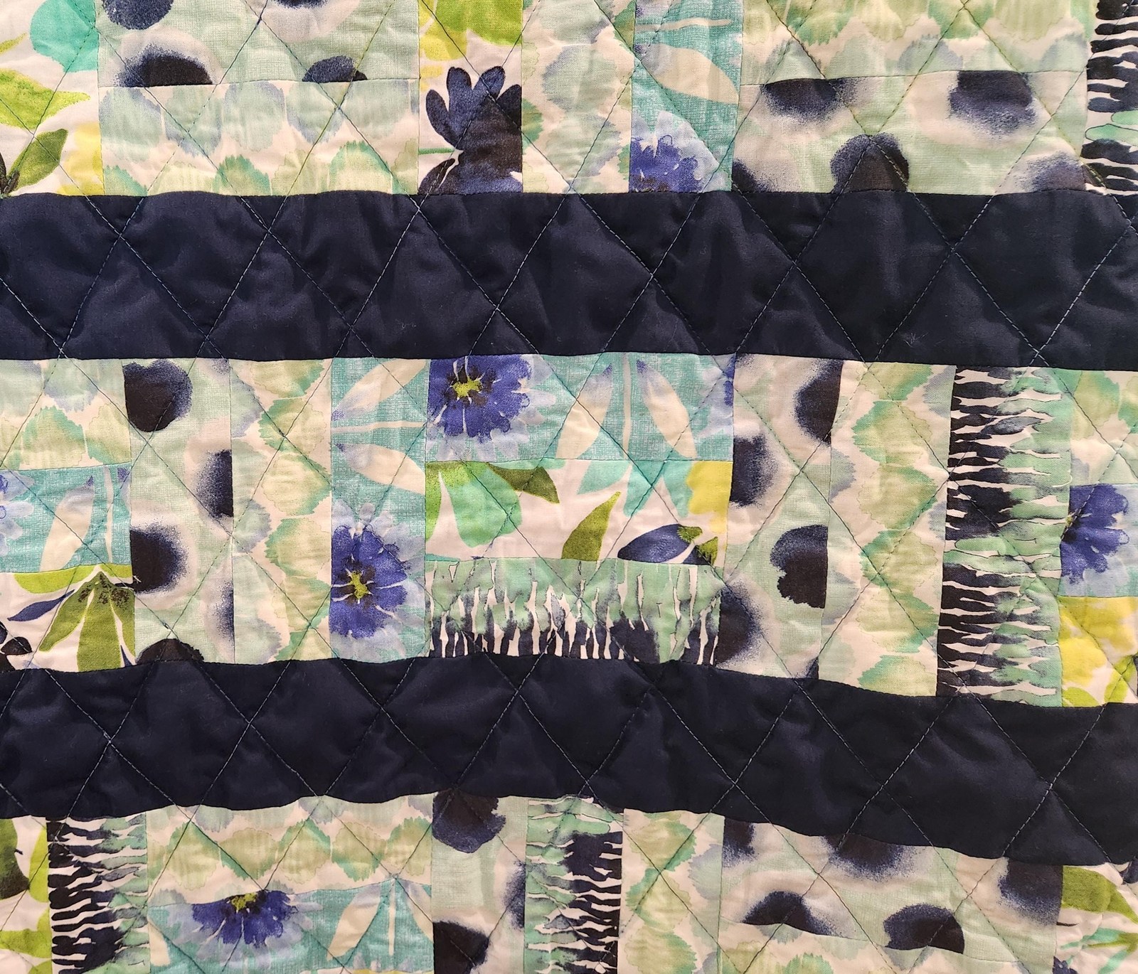 Handmade Patchwork Cotton Baby Quilt, Navy Blue Playmat, Tummy Time Blanket (37"x51"), view 2