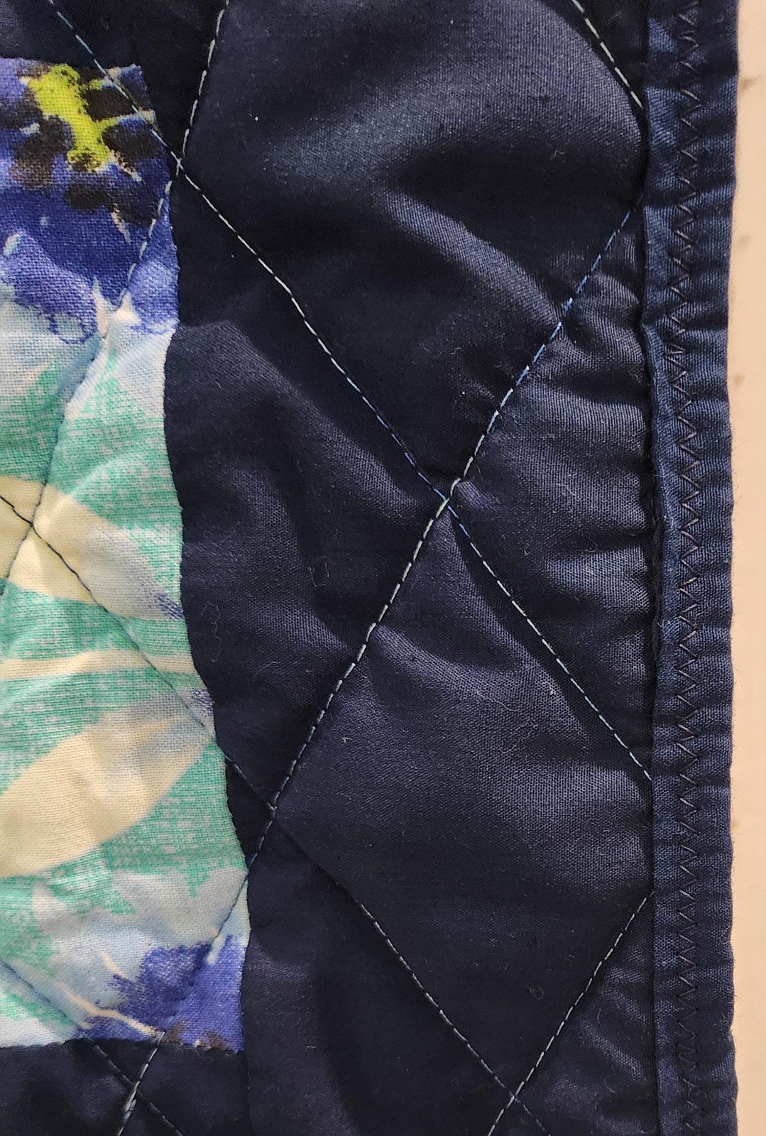 Handmade Patchwork Cotton Baby Quilt, Navy Blue Playmat, Tummy Time Blanket (37"x51"), view 3