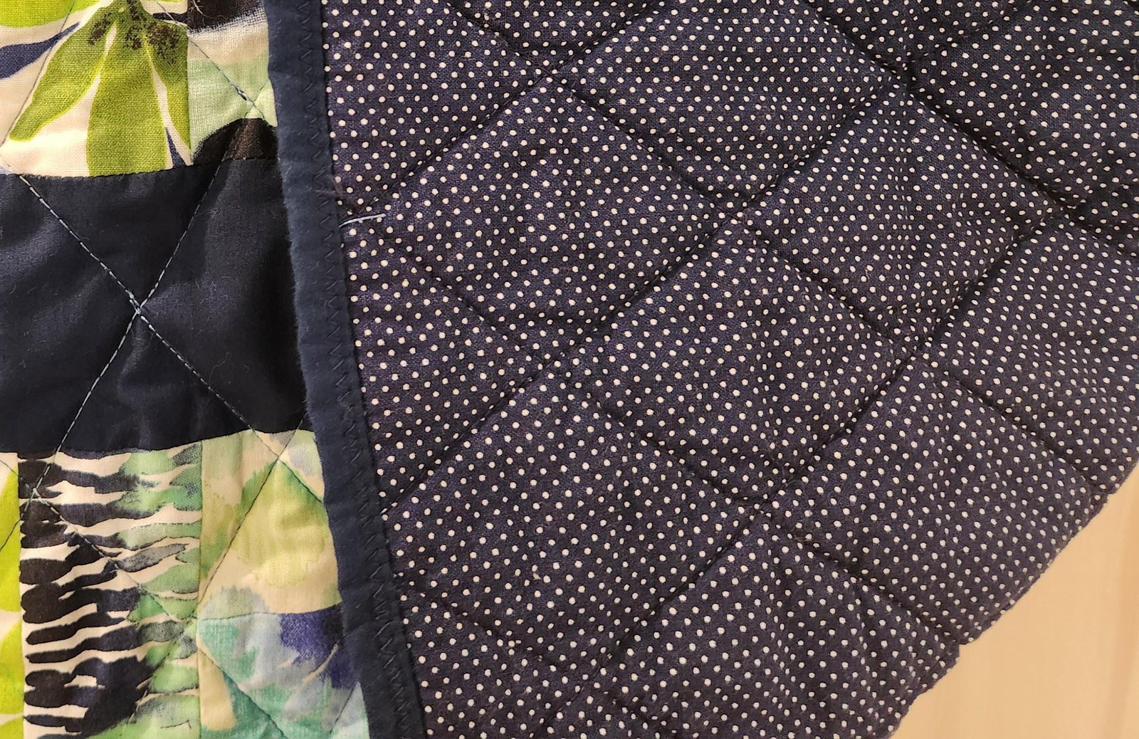 Handmade Patchwork Cotton Baby Quilt, Navy Blue Playmat, Tummy Time Blanket (37"x51"), view 4
