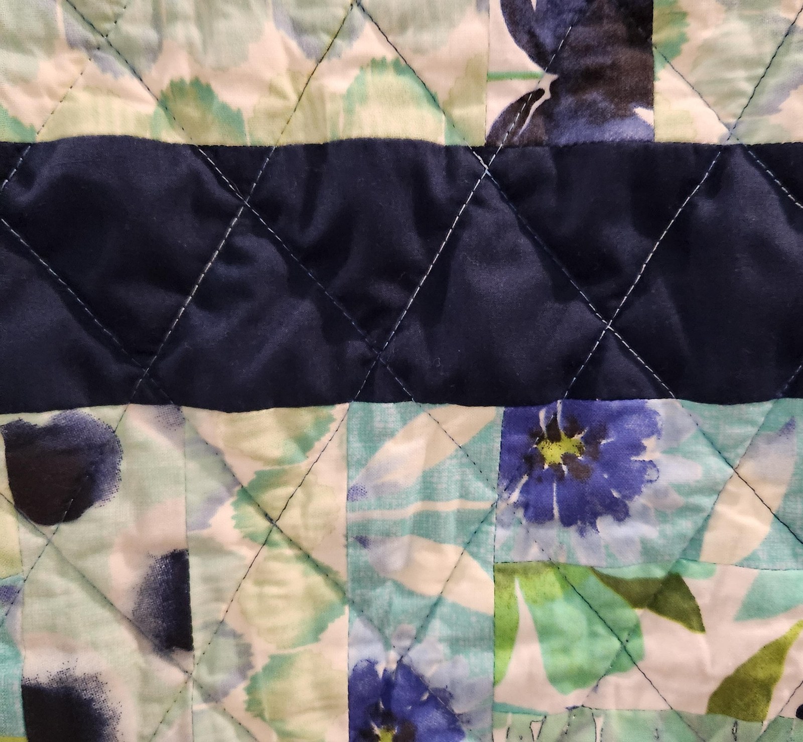 Handmade Patchwork Cotton Baby Quilt, Navy Blue Playmat, Tummy Time Blanket (37"x51"), view 5