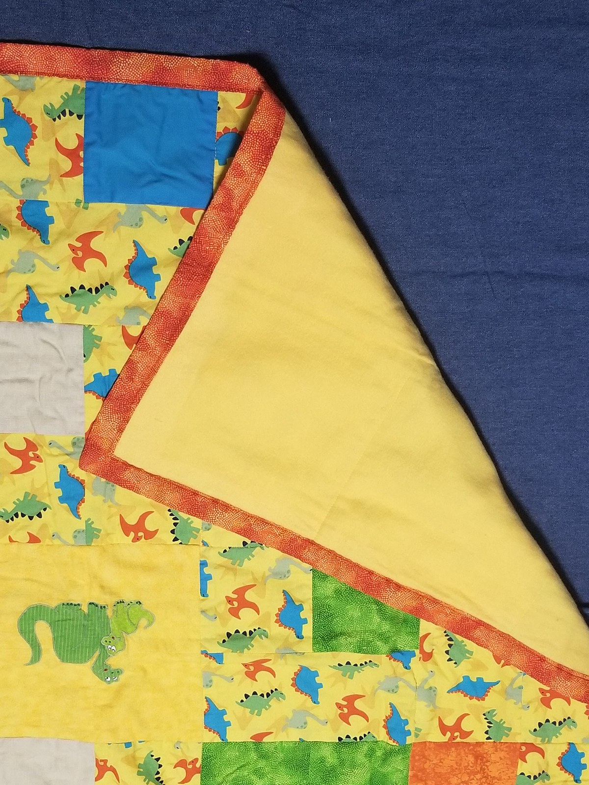 One-of-a-Kind Dinosaur Baby Quilt, Handmade Patchwork Flannel Nursery Blanket, Dino Nursery Decor, Baby Boy Shower Gift, New Baby Gift, view 9