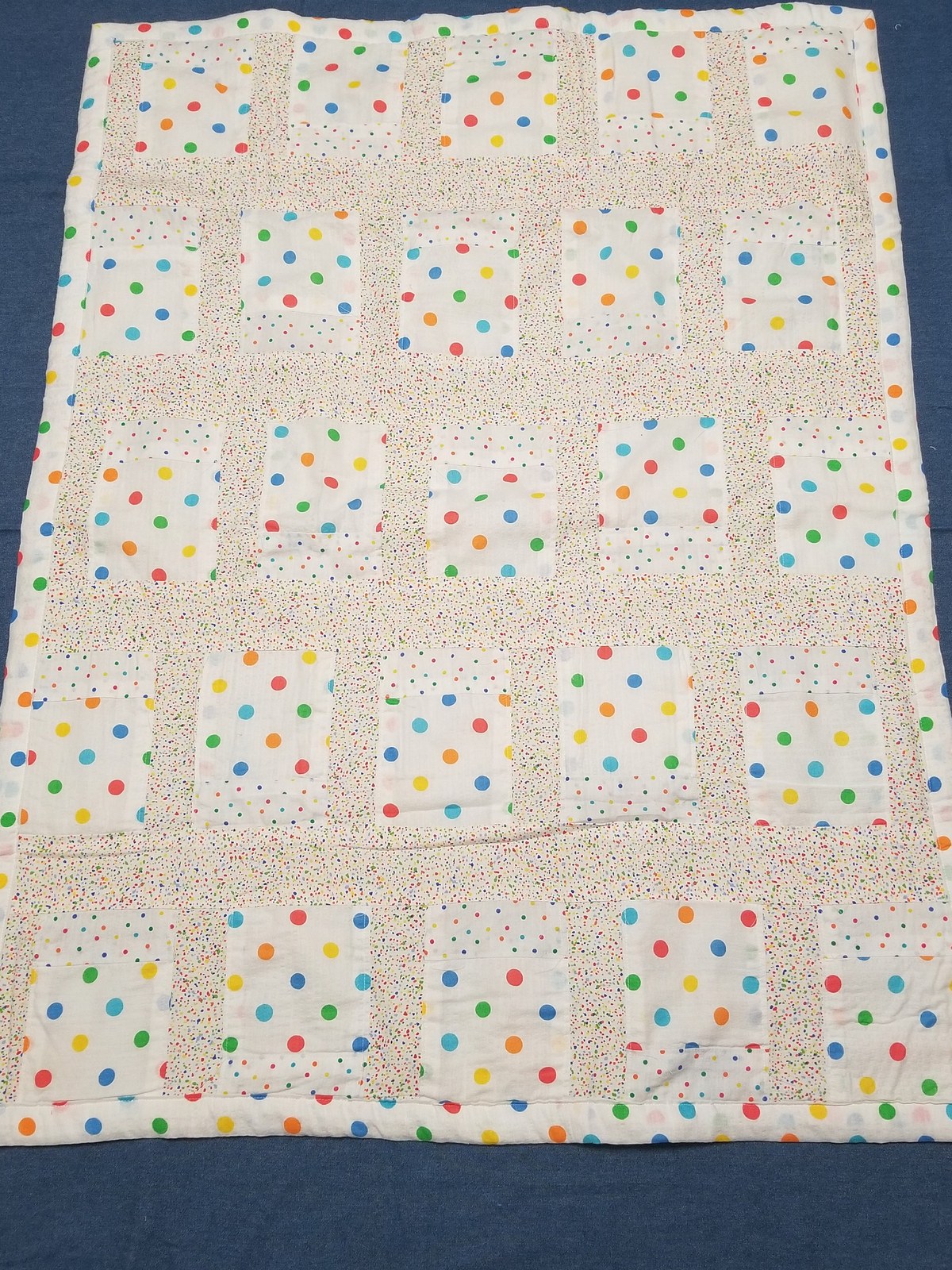 Handmade Polka Dot Baby Quilt, Cotton Lap Quilt(34"x43"), Nursery Decor, Baby Shower Gift, Stroller Blanket, New Baby Gift