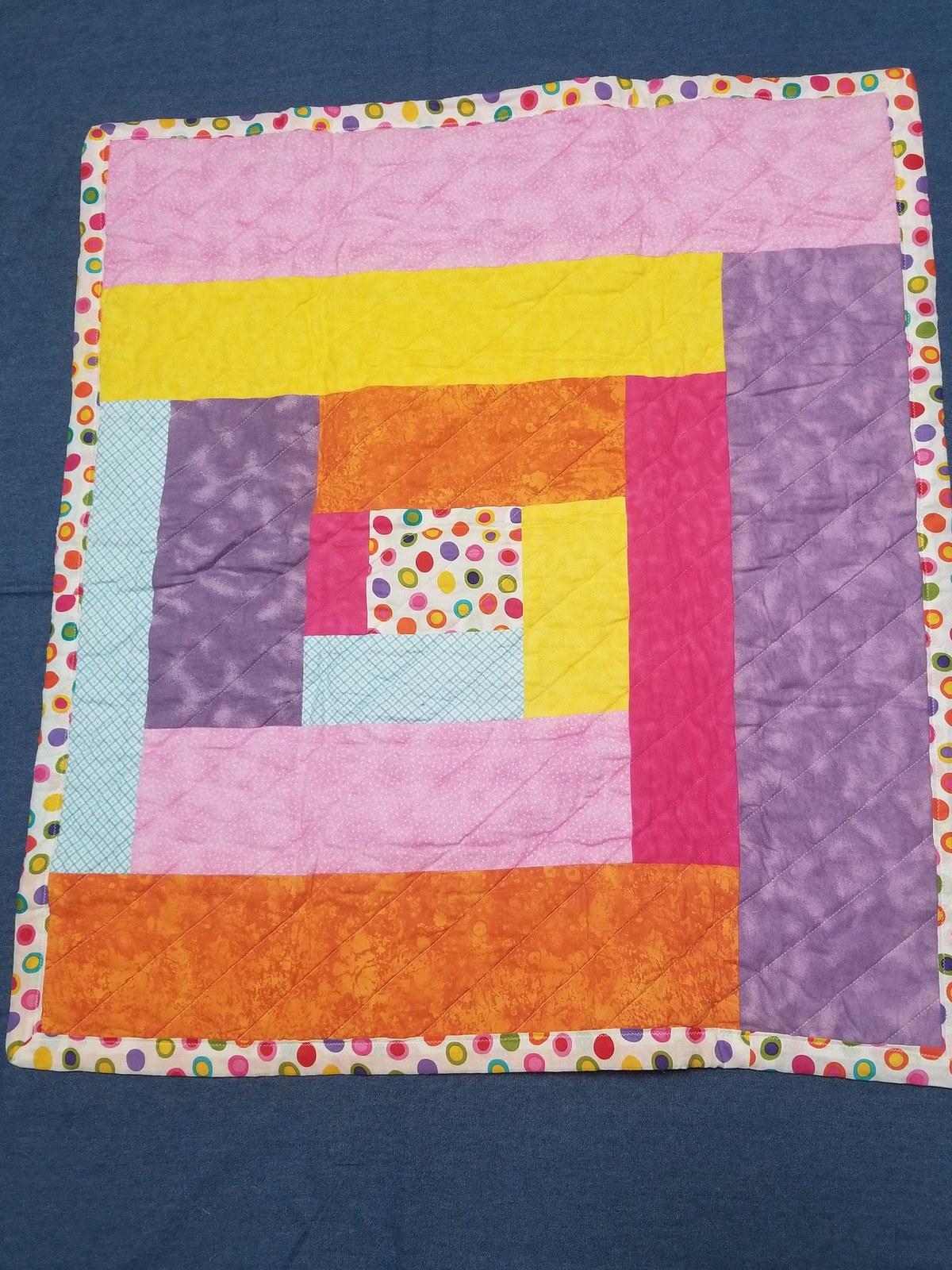 Handmade Log Cabin Baby Quilt, Colorful Patchwork Flannel Stroller Blanket (31"x34"), Baby Shower Gift