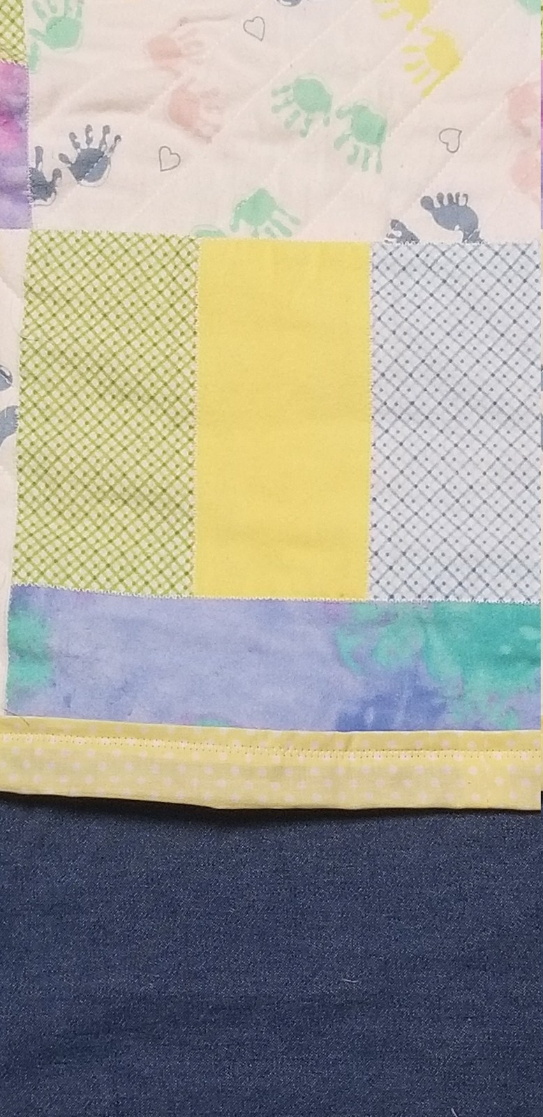 Handmade Flannel Baby Quilt, Pastel Hands and Feet Patchwork, Crib Quilt, Baby Shower Gift, New Baby Gift, Nursery Decor, view 2