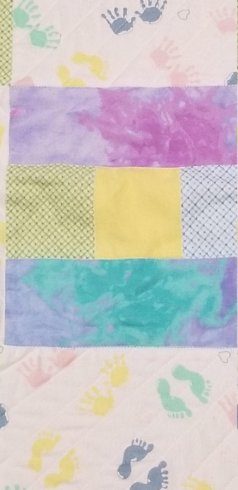 Handmade Flannel Baby Quilt, Pastel Hands and Feet Patchwork, Crib Quilt, Baby Shower Gift, New Baby Gift, Nursery Decor, view 3