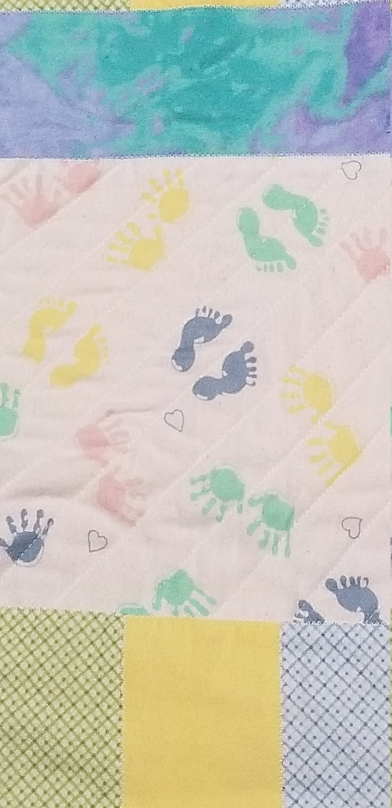 Handmade Flannel Baby Quilt, Pastel Hands and Feet Patchwork, Crib Quilt, Baby Shower Gift, New Baby Gift, Nursery Decor, view 4