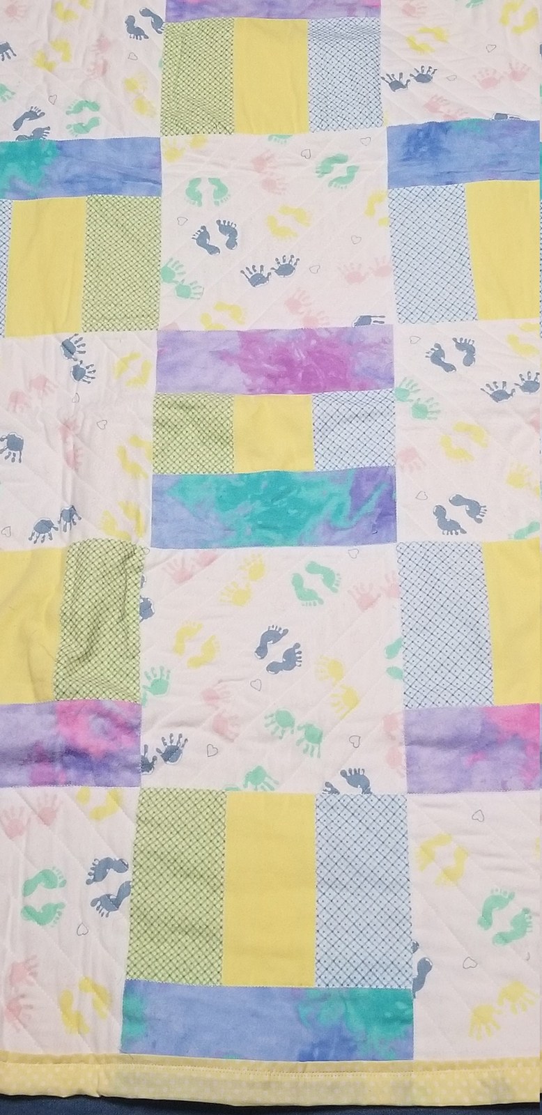 Handmade Flannel Baby Quilt, Pastel Hands and Feet Patchwork, Crib Quilt, Baby Shower Gift, New Baby Gift, Nursery Decor, view 5