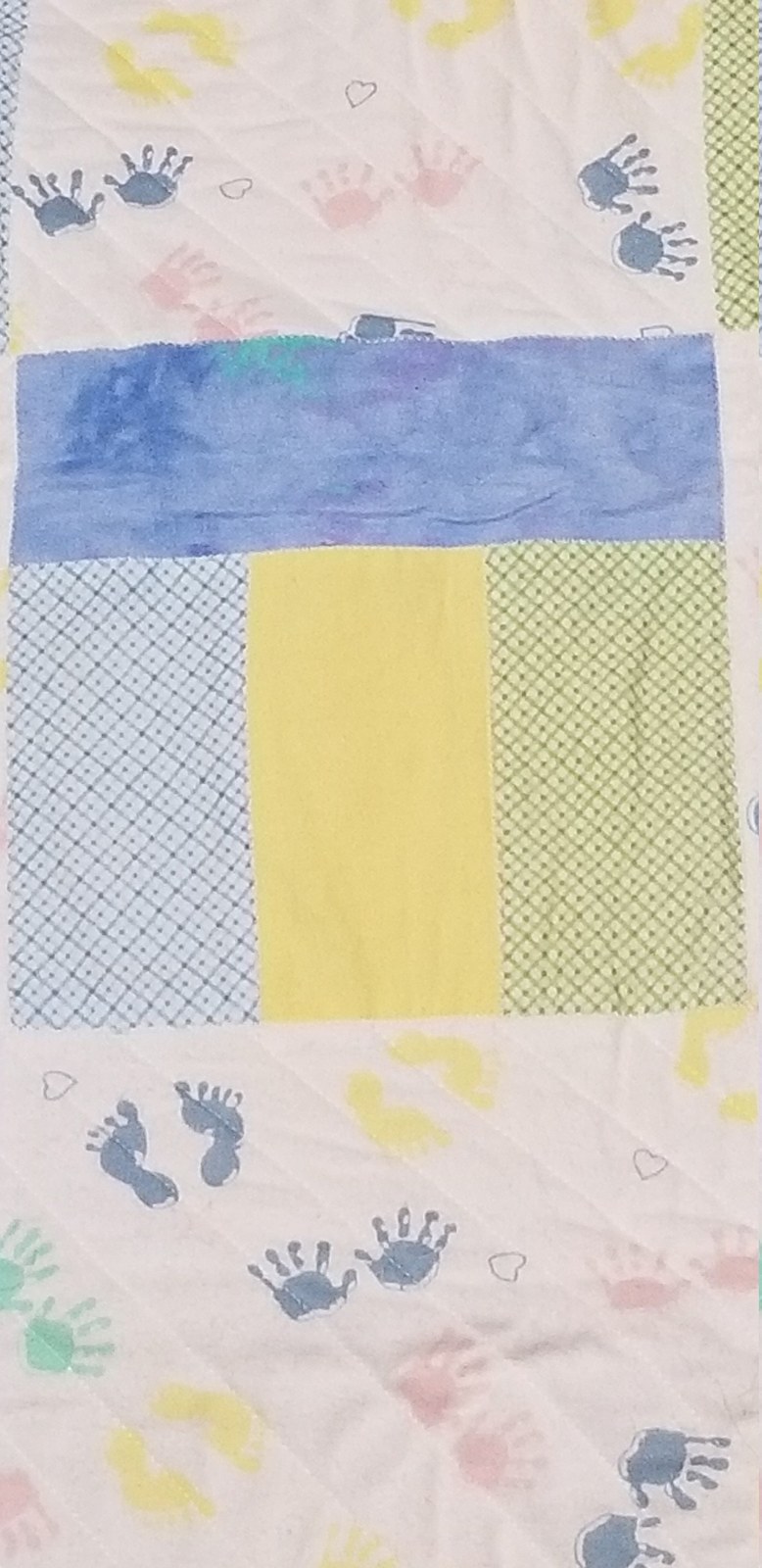 Handmade Flannel Baby Quilt, Pastel Hands and Feet Patchwork, Crib Quilt, Baby Shower Gift, New Baby Gift, Nursery Decor, view 7