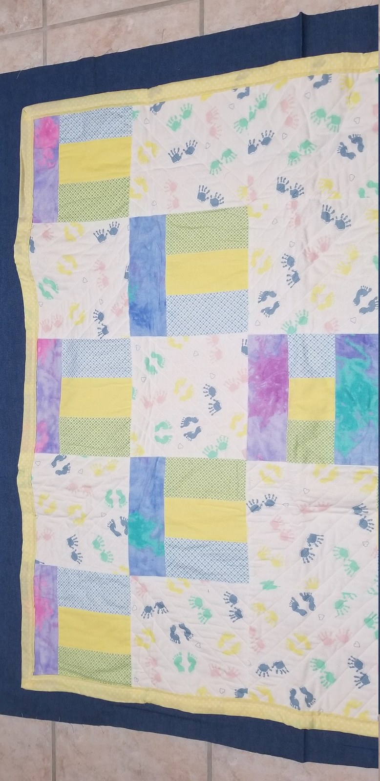 Handmade Flannel Baby Quilt, Pastel Hands and Feet Patchwork, Crib Quilt, Baby Shower Gift, New Baby Gift, Nursery Decor, view 9