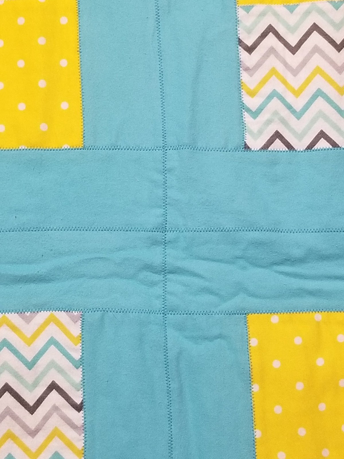 Handmade Flannel Baby Quilt, Turquoise & Yellow Polka Dot Chevron Lap Quilt(41"x54"), Baby Shower Gift, Nursery Decor, view 4