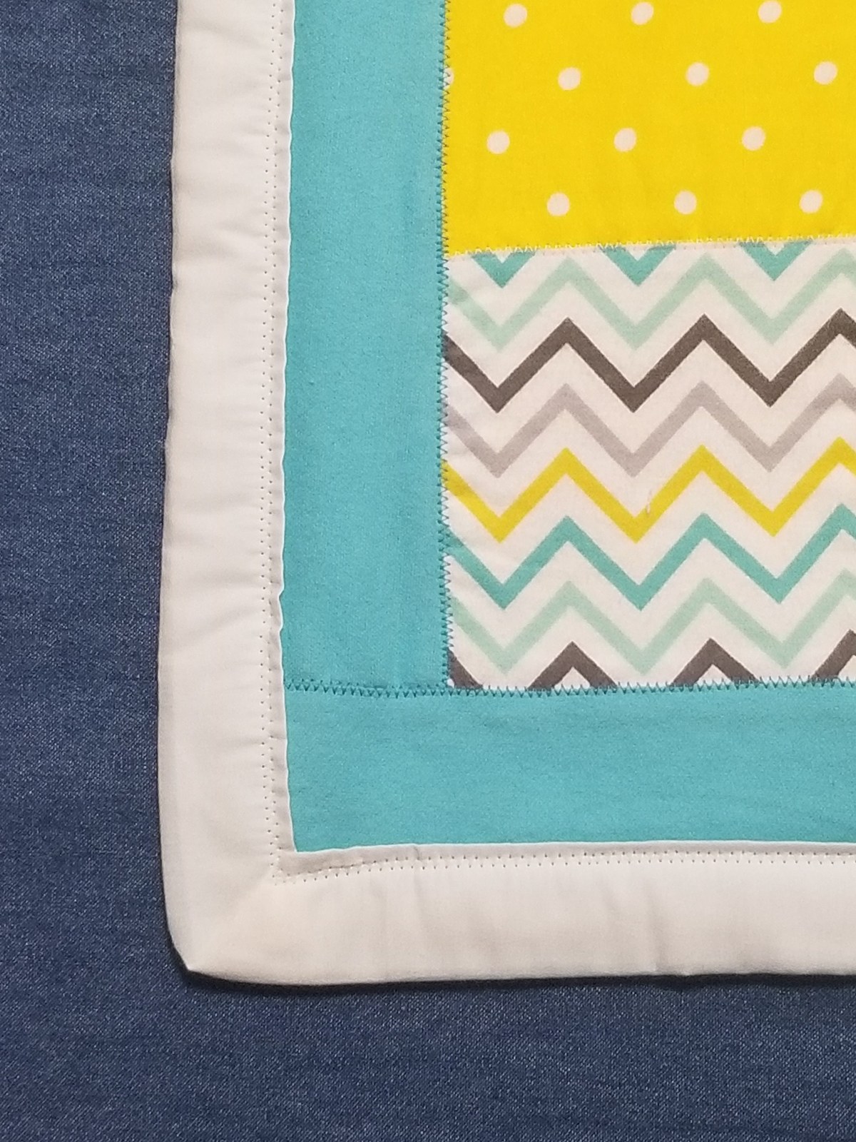 Handmade Flannel Baby Quilt, Turquoise & Yellow Polka Dot Chevron Lap Quilt(41"x54"), Baby Shower Gift, Nursery Decor, view 5