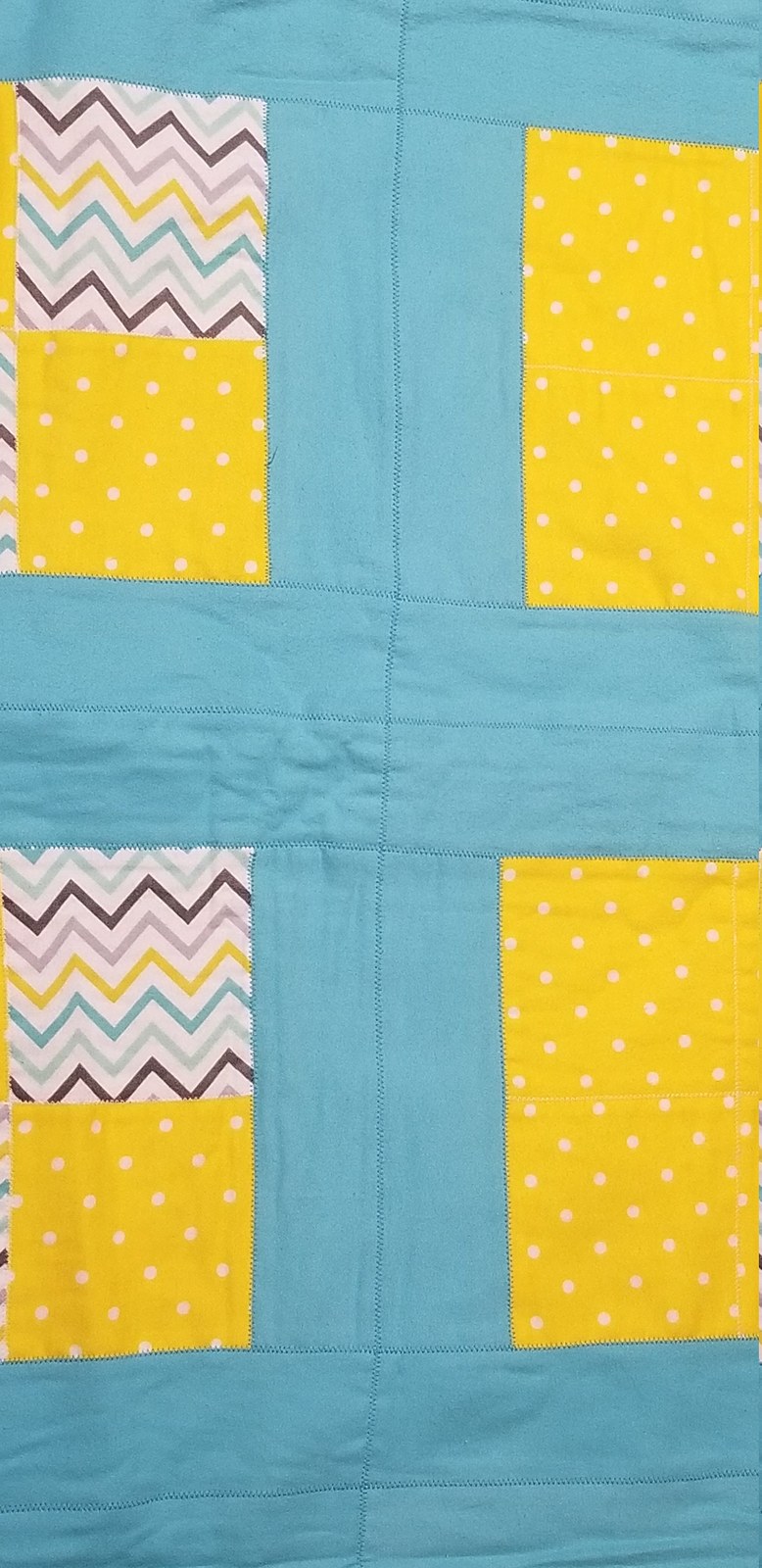 Handmade Flannel Baby Quilt, Turquoise & Yellow Polka Dot Chevron Lap Quilt(41"x54"), Baby Shower Gift, Nursery Decor, view 8