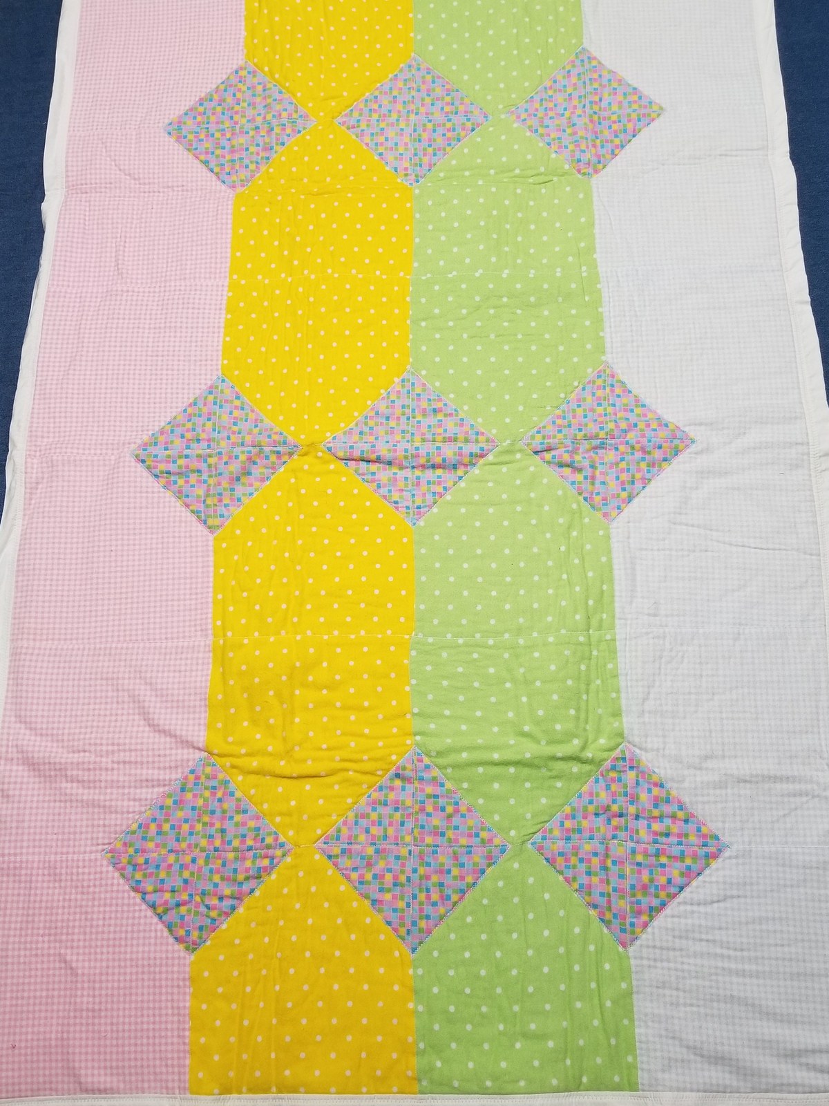 Pastel Patchwork Flannel Crib Quilt, Gingham Polka Dot Nursery Blanket (38"x56")