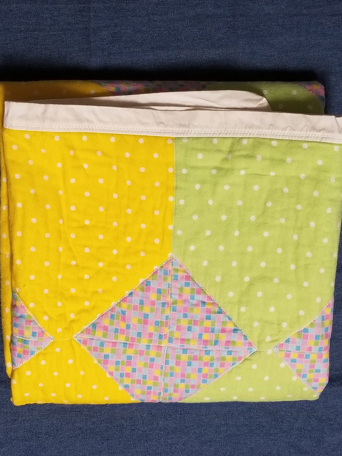 Pastel Patchwork Flannel Crib Quilt, Gingham Polka Dot Nursery Blanket (38"x56"), view 10