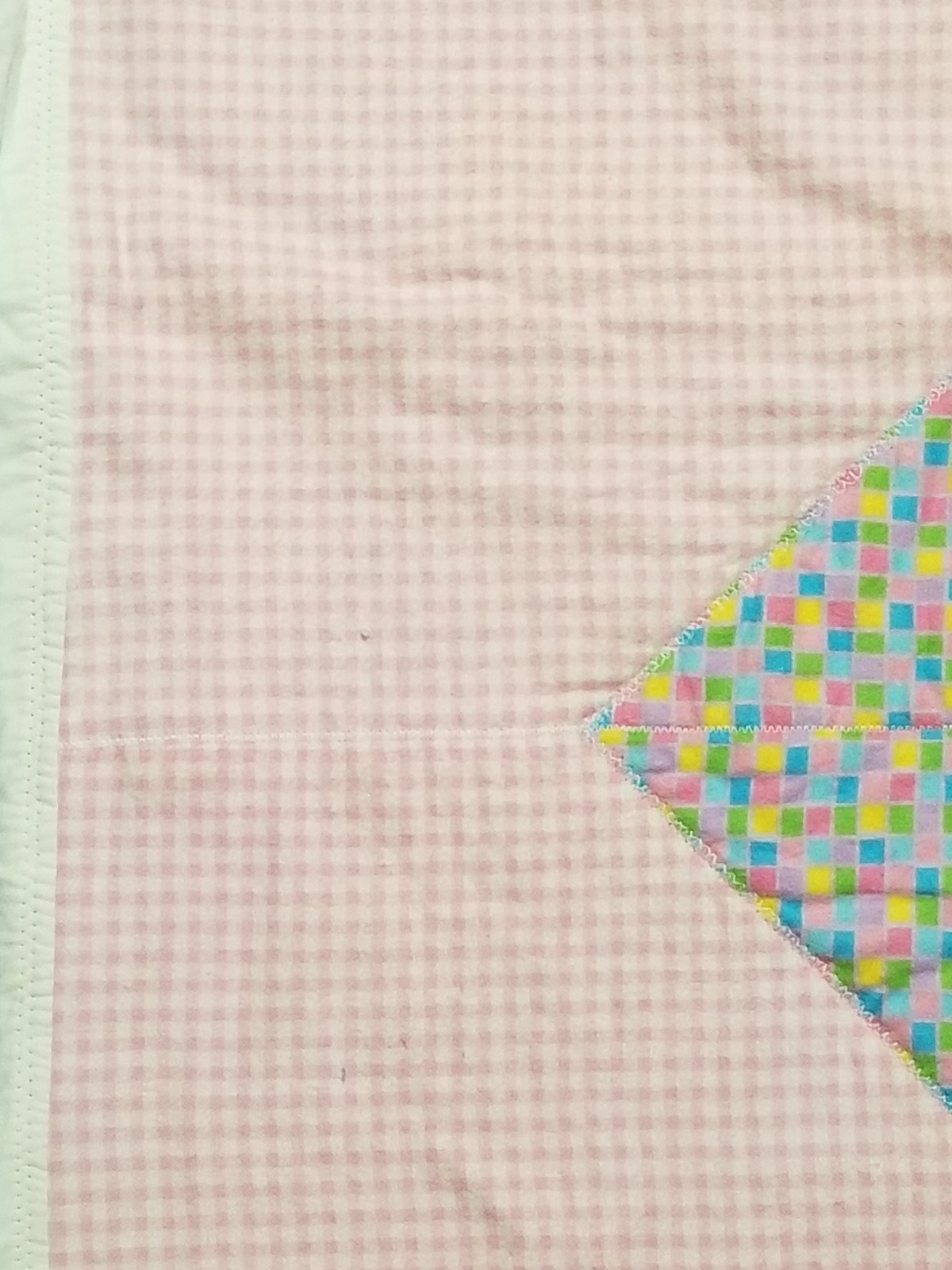 Pastel Patchwork Flannel Crib Quilt, Gingham Polka Dot Nursery Blanket (38"x56"), view 2