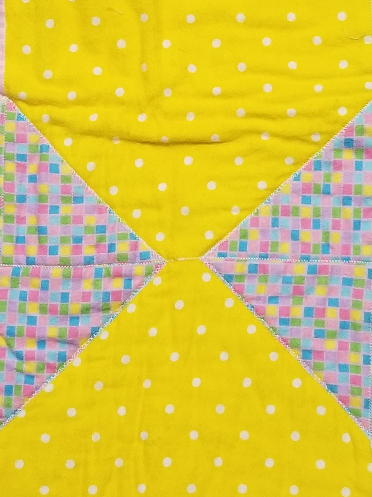Pastel Patchwork Flannel Crib Quilt, Gingham Polka Dot Nursery Blanket (38"x56"), view 3
