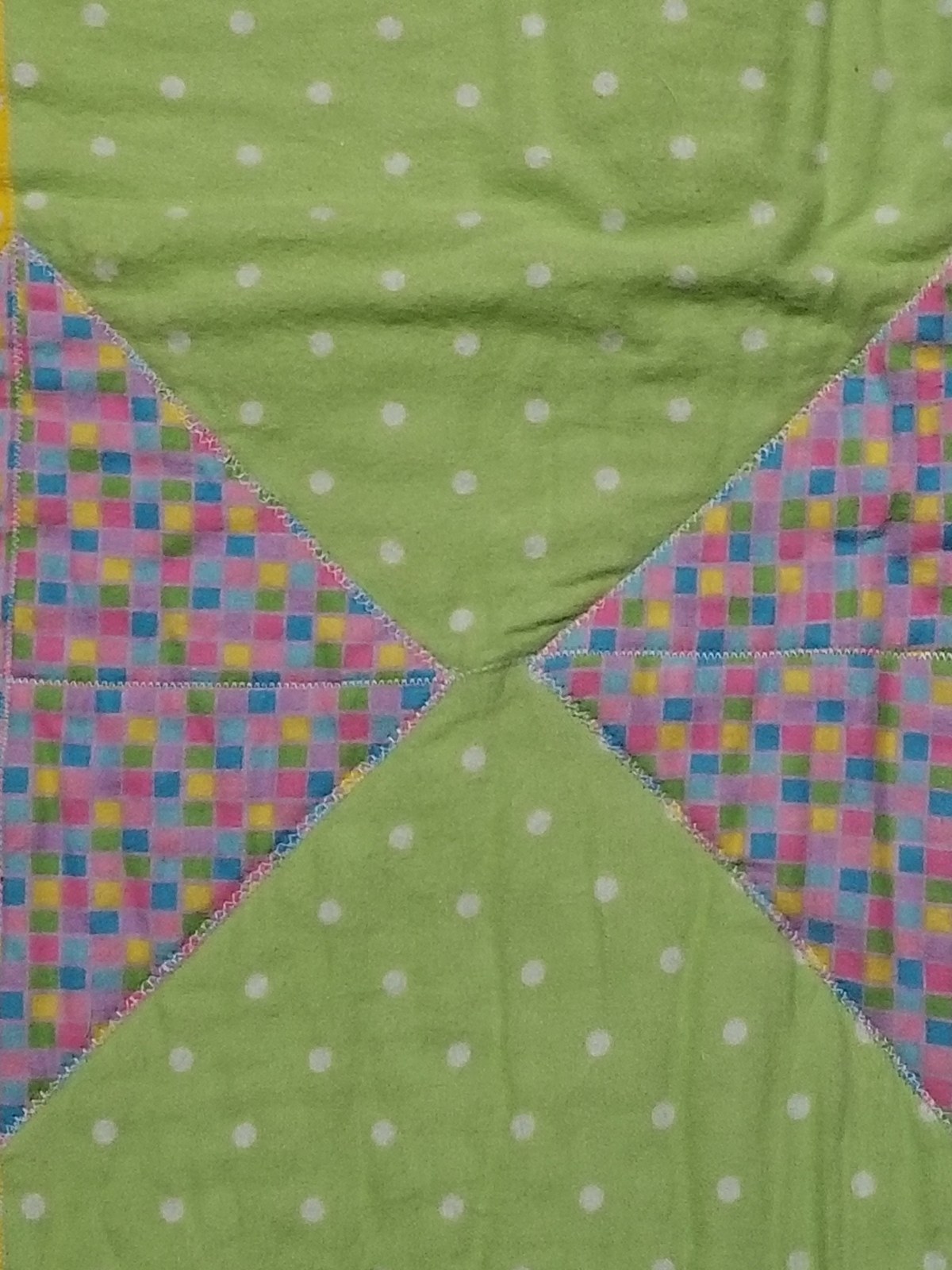 Pastel Patchwork Flannel Crib Quilt, Gingham Polka Dot Nursery Blanket (38"x56"), view 4