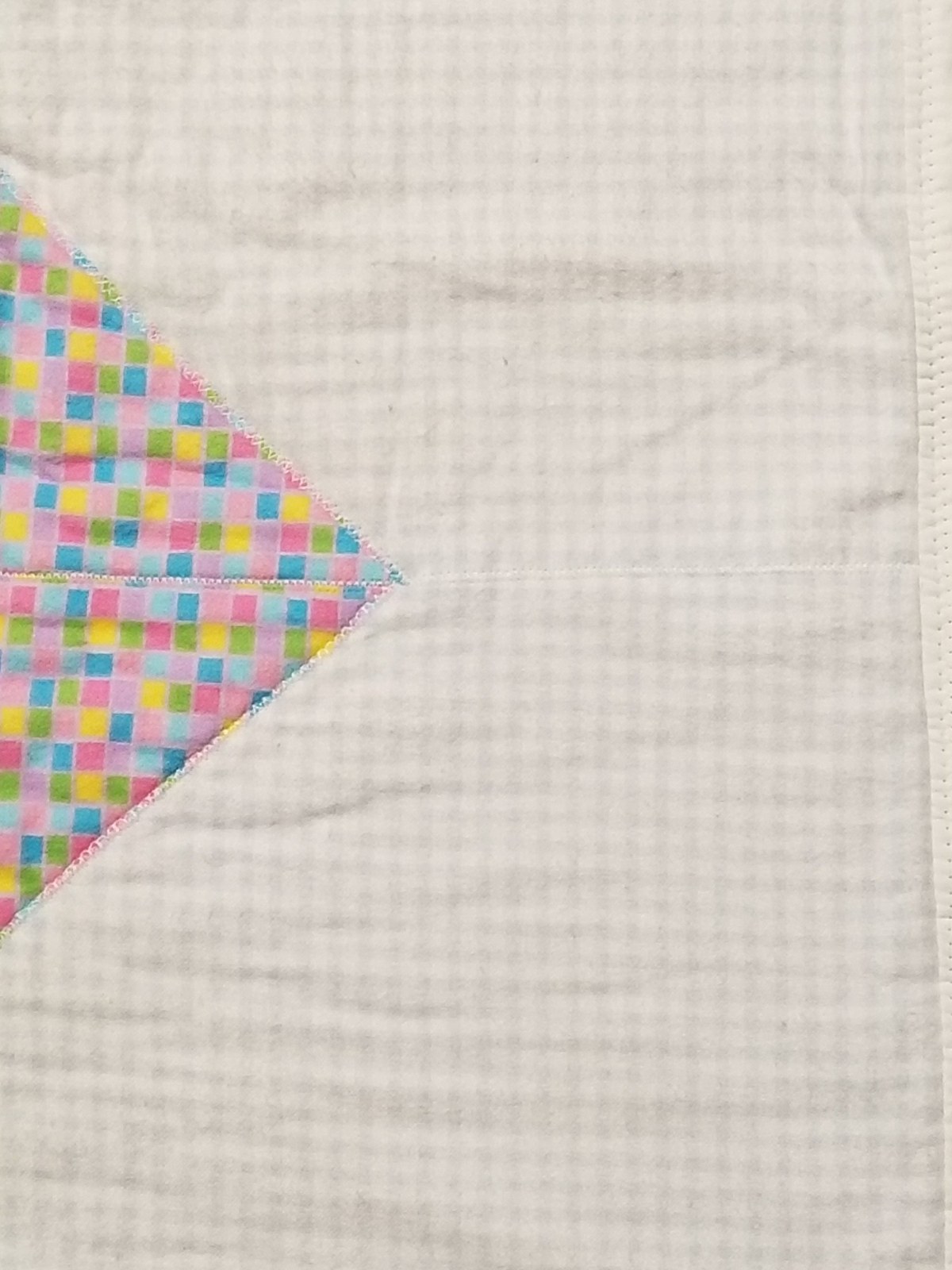Pastel Patchwork Flannel Crib Quilt, Gingham Polka Dot Nursery Blanket (38"x56"), view 5