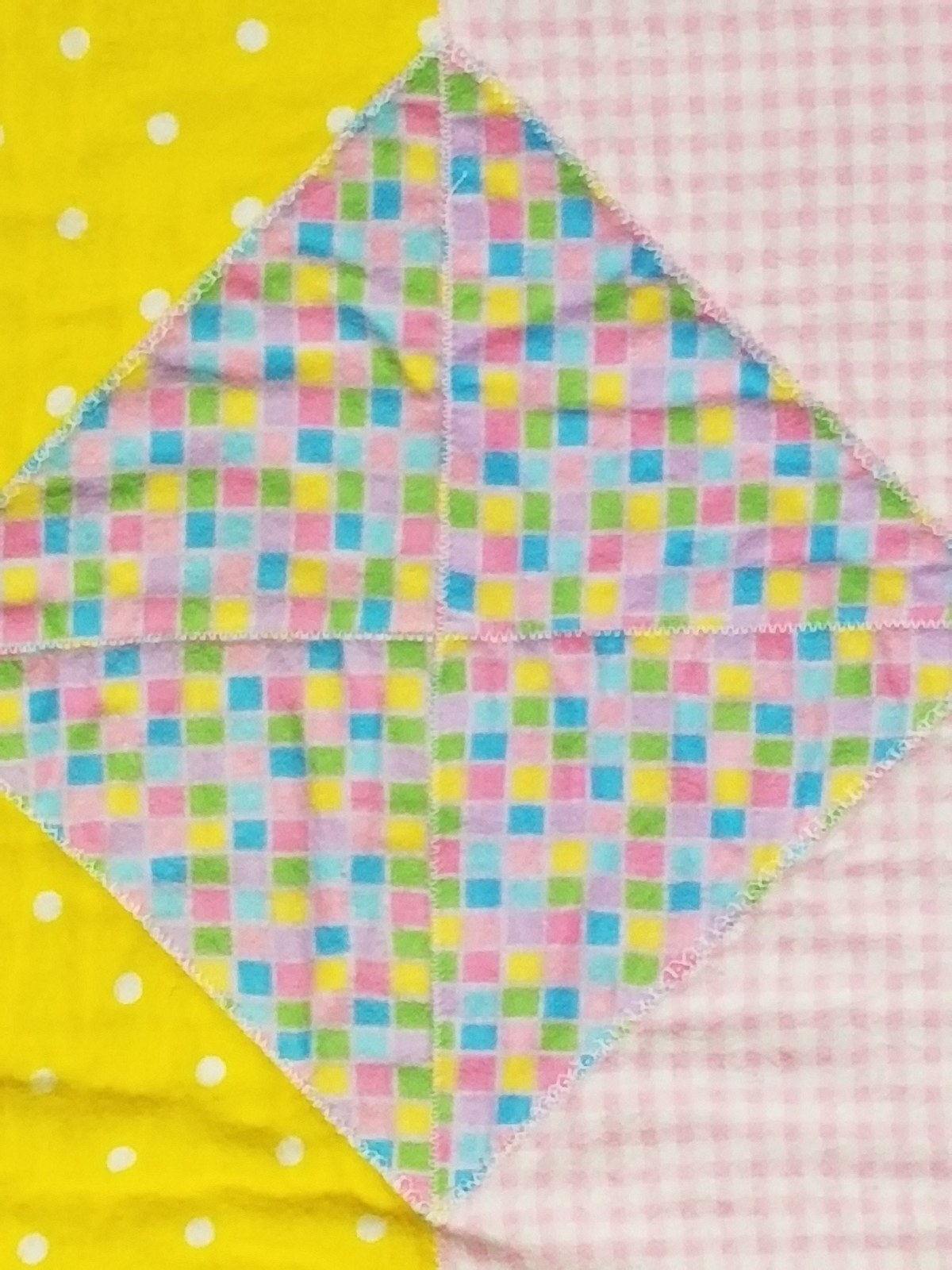 Pastel Patchwork Flannel Crib Quilt, Gingham Polka Dot Nursery Blanket (38"x56"), view 7
