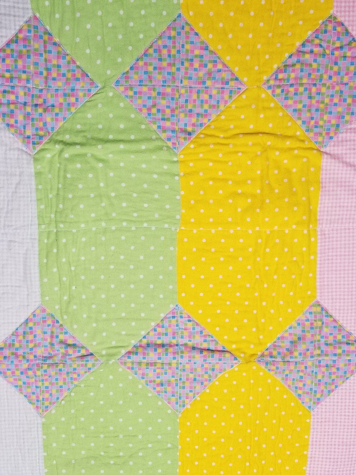 Pastel Patchwork Flannel Crib Quilt, Gingham Polka Dot Nursery Blanket (38"x56"), view 8
