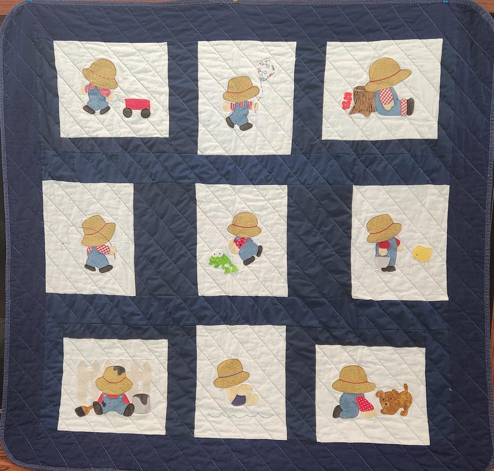 One-of-a-Kind Boy's Farmyard Quilt with Vintage Cotton Appliques