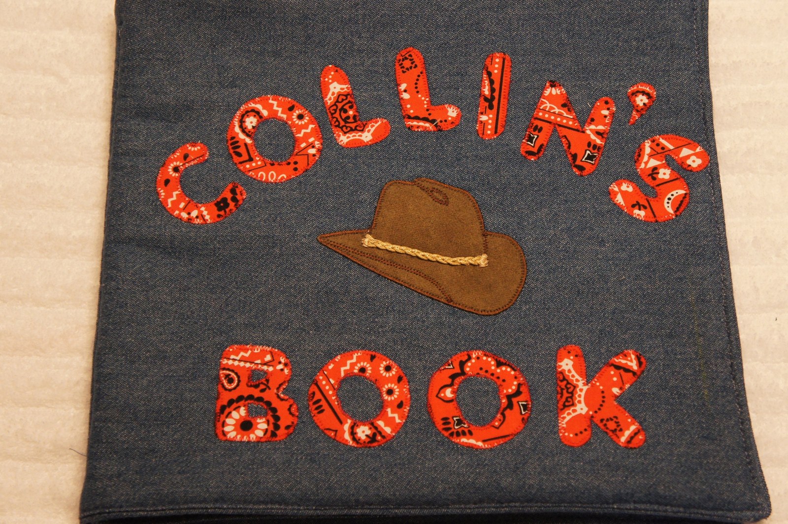 Western Baby Name Book, Personalized Cloth Keepsake, Denim and Bandana Cowboy Nursery Decor, Rodeo Baby Shower Gift, Handmade Baby Book