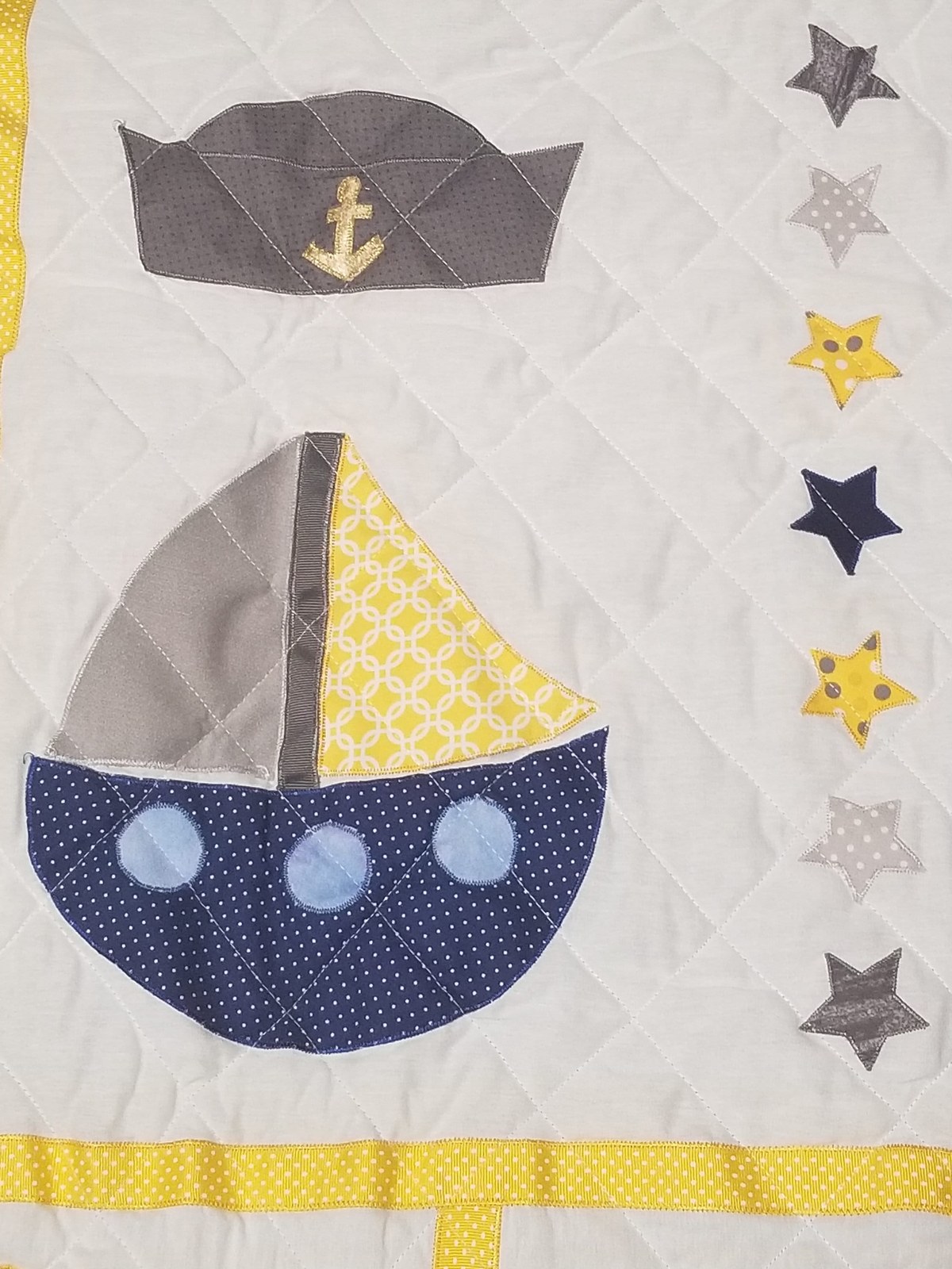 Handmade Nautical Baby Quilt with Sailboat and Whale Appliques for the Nursery, view 5