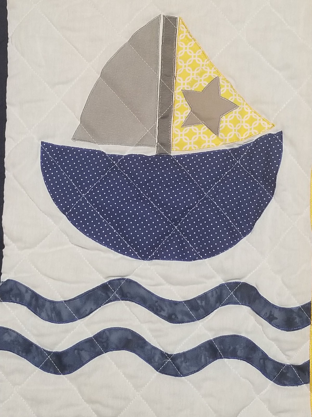 Handmade Nautical Baby Quilt with Sailboat and Whale Appliques for the Nursery, view 6