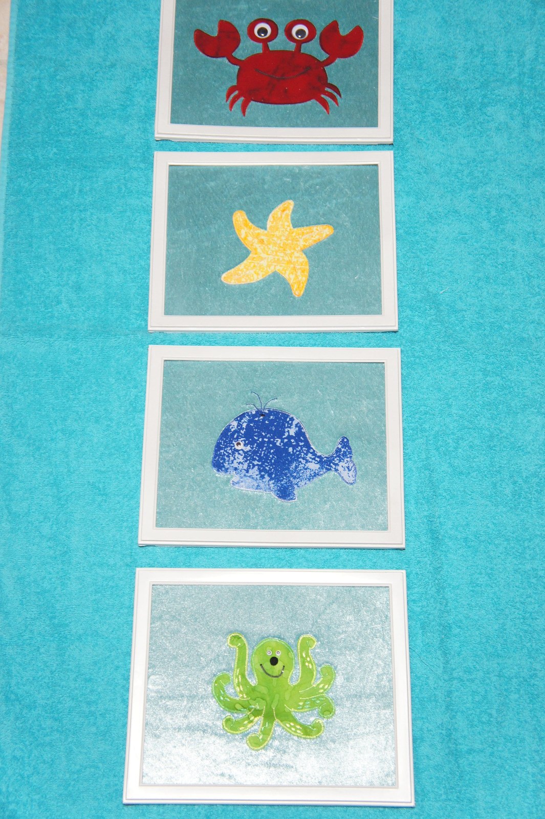 Sea Animal Wall Art, Handmade Applique Framed 8"x10", Under the Sea Nursery Decor, Whale Octopus Crab Starfish