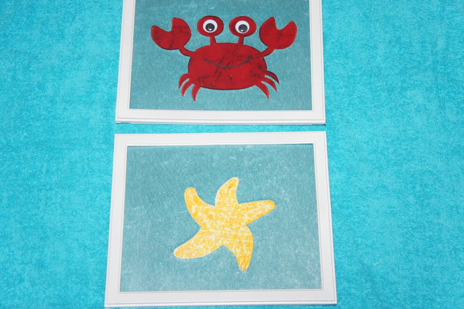 Sea Animal Wall Art, Handmade Applique Framed 8"x10", Under the Sea Nursery Decor, Whale Octopus Crab Starfish, view 2