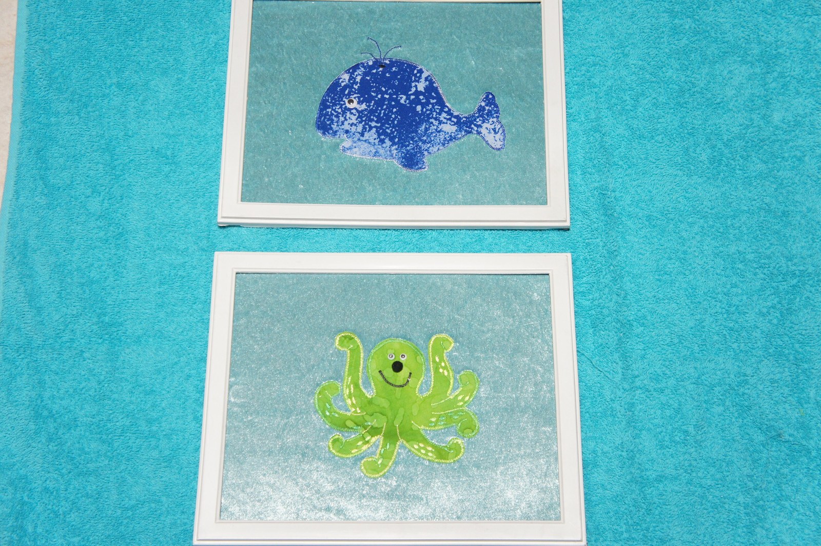 Sea Animal Wall Art, Handmade Applique Framed 8"x10", Under the Sea Nursery Decor, Whale Octopus Crab Starfish, view 3